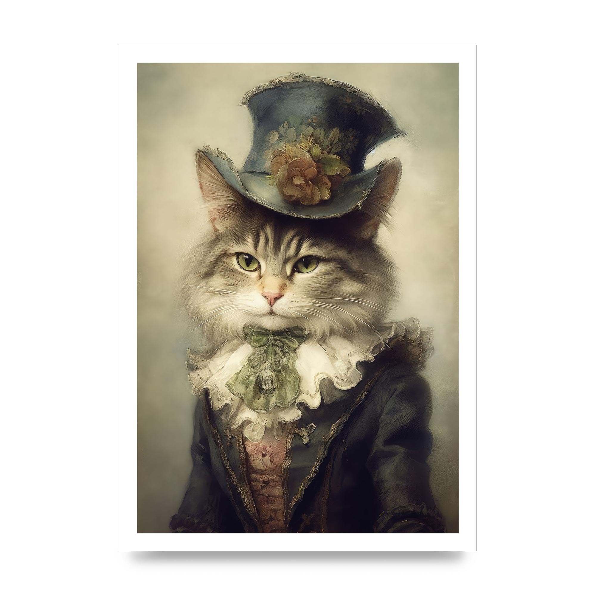 Lithobee - Humorous historical cat portrait Home Wall Art Prints in Sizes A2, A3 & A4 Framed in a Stylish Quality Coloured Frame or Unframed - A4 Unframed