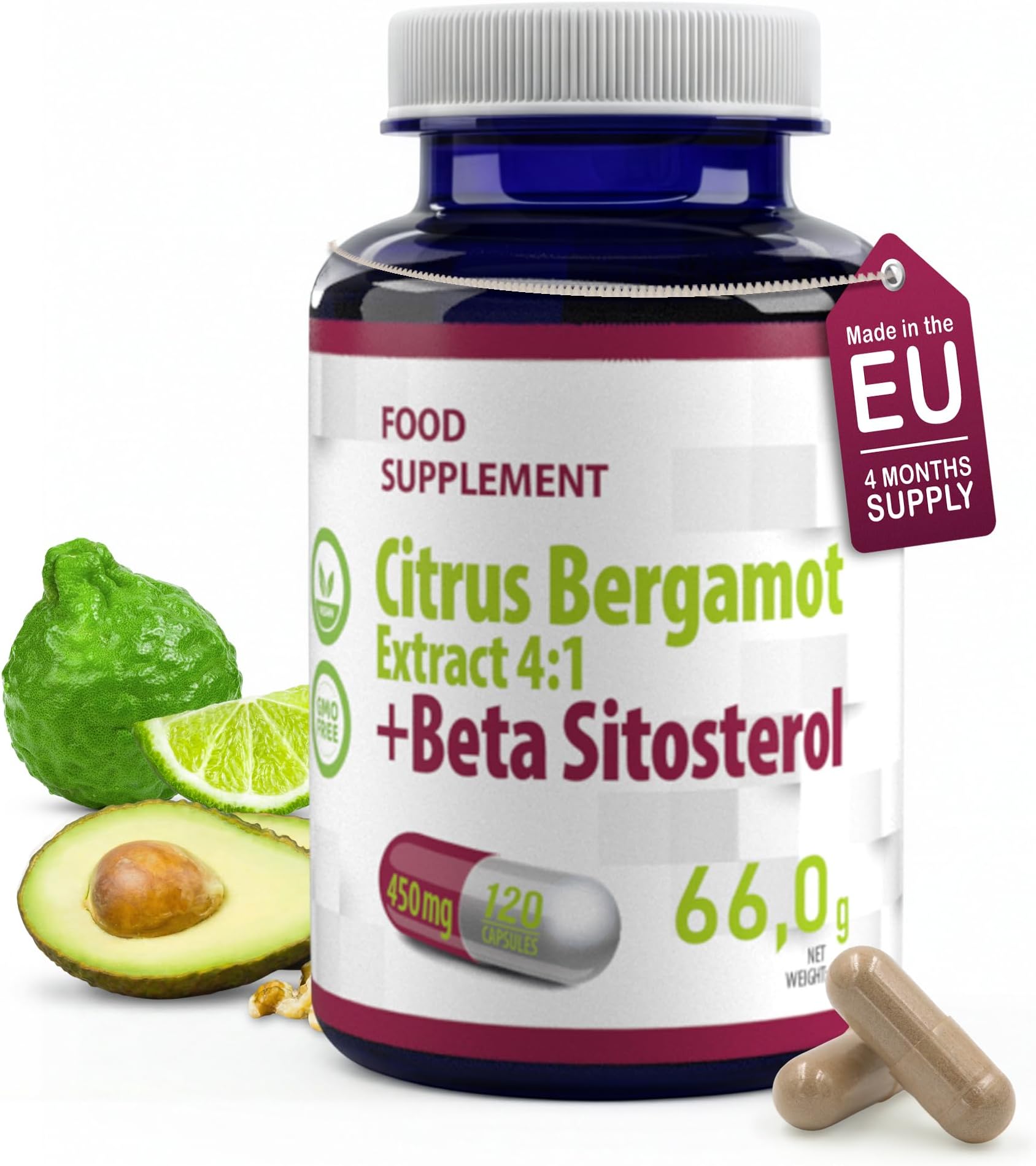 Hepatica Citrus Bergamot + Beta Sitosterol Complex 450mg | 120 Vegan Capsules | High Strength Heart, Cholesterol & Prostate Support | 3rd Party Lab Tested | Non-GMO & Gluten-Free