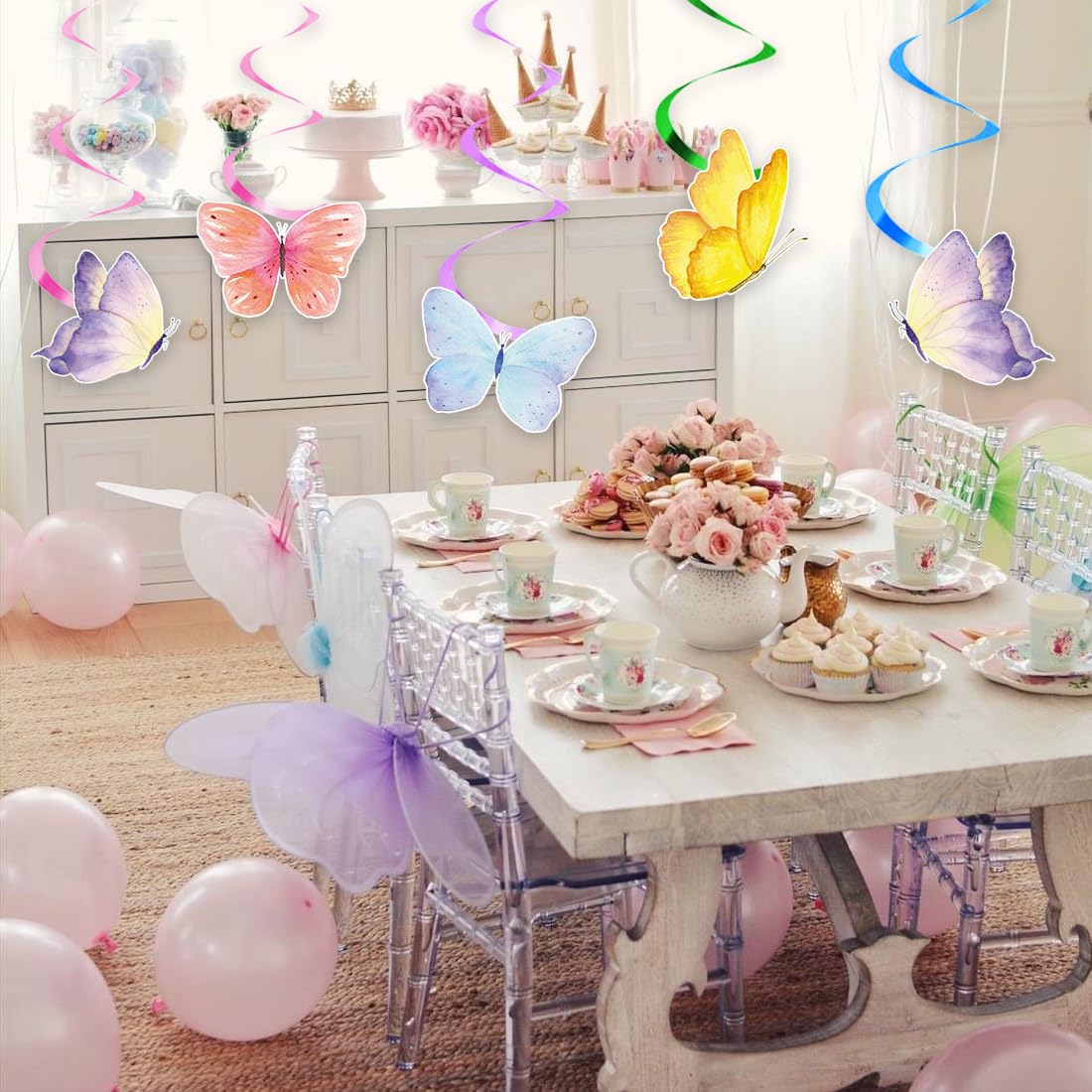 24 Decorazioni Sospese A Farfalla Per Feste – Multicolore, A Spirale, In Carta E PVC – Per Matrimoni, Primavera, Giardino E Compleanni