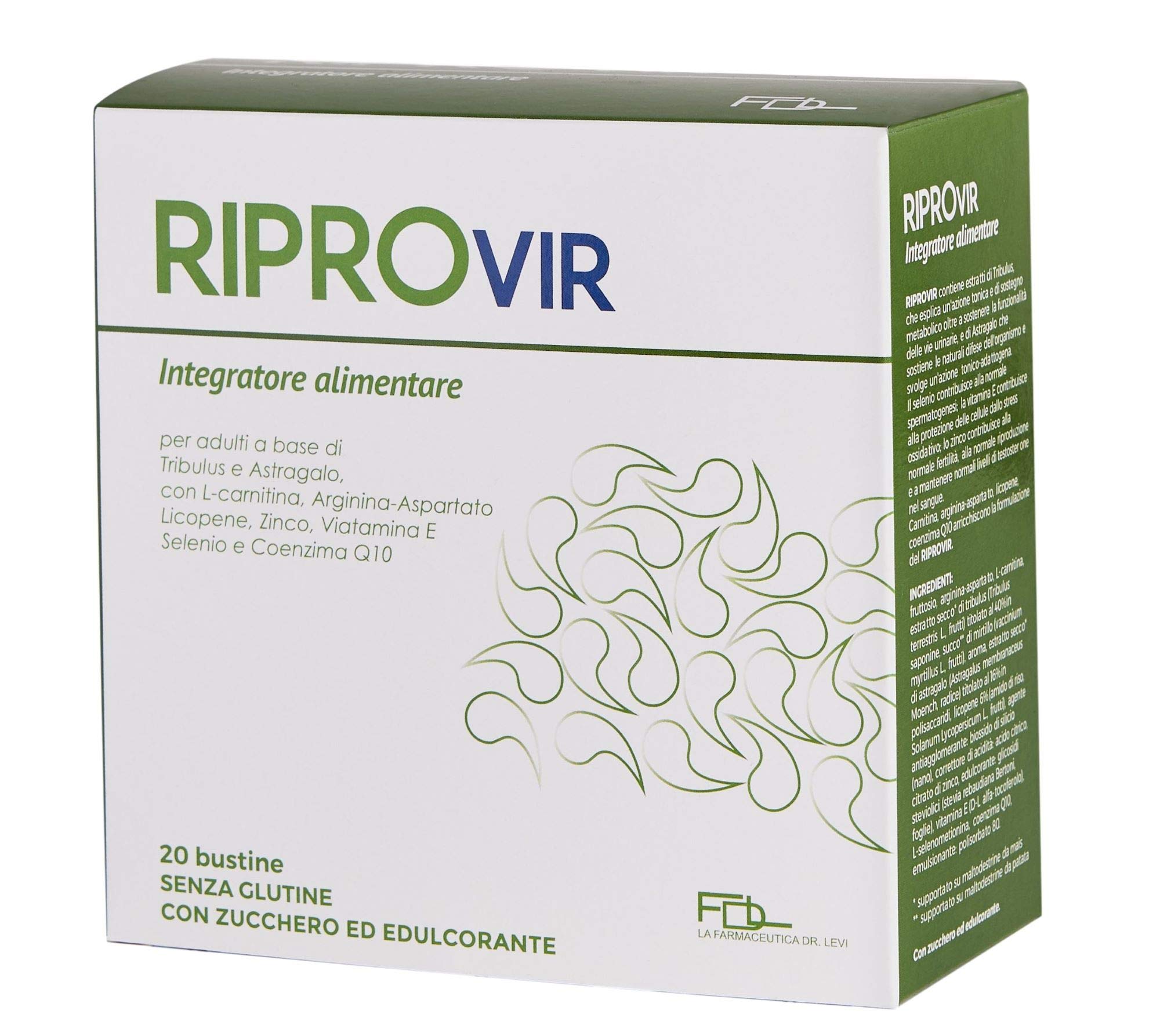 RIPROVIR integratore alimentare in bustine solubili con Tribulus, Astragalo, L-Carnitina, Arginina-Aspartato, Licopene, Zinco, Vitamina E, Selenio, Coenzima Q10. SENZA GLUTINE E LATTOSIO