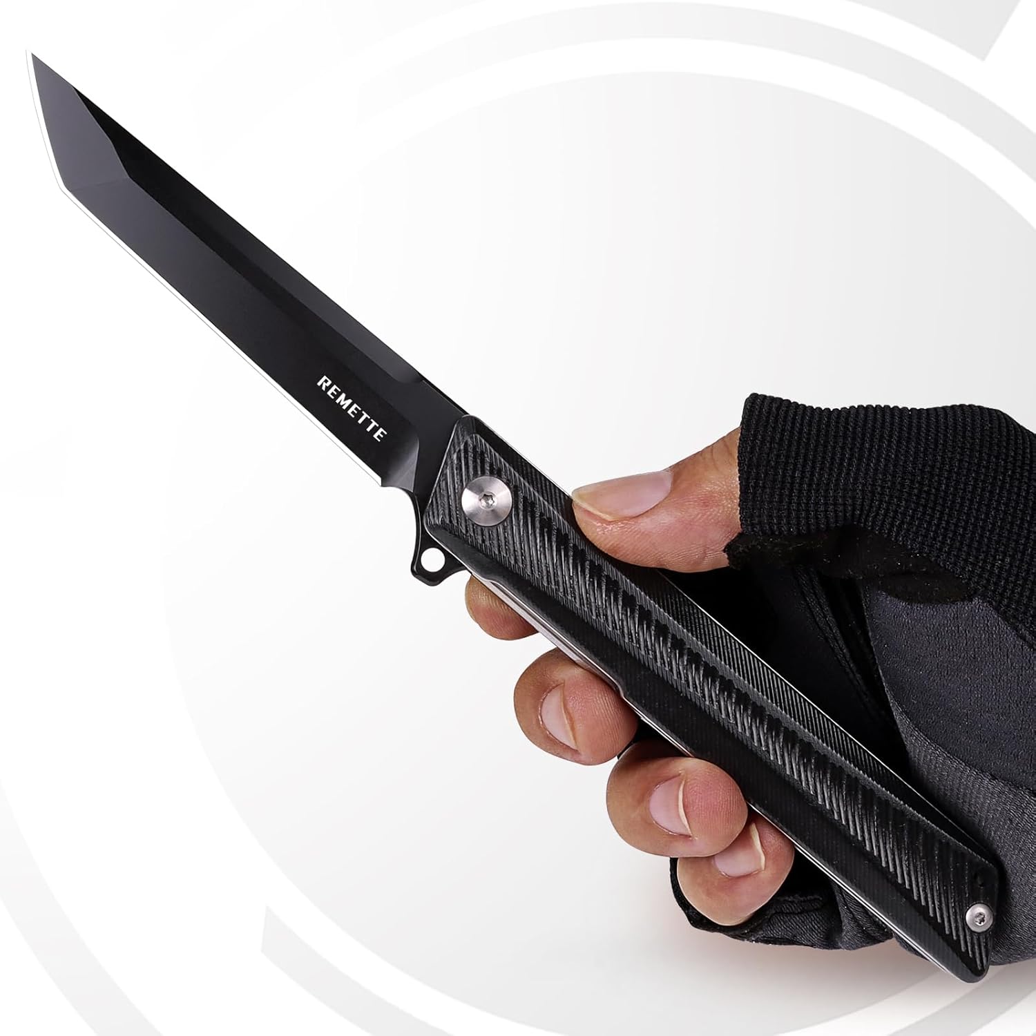 REMETTE Tactical Folding Pocket Knife GD22K, 3.6" Black PVD Tanto Blade Flip Open with Durable G10 Handle,Men Women Everyday Carry EDC,Sharp Camping Hiking Daily Work Knives