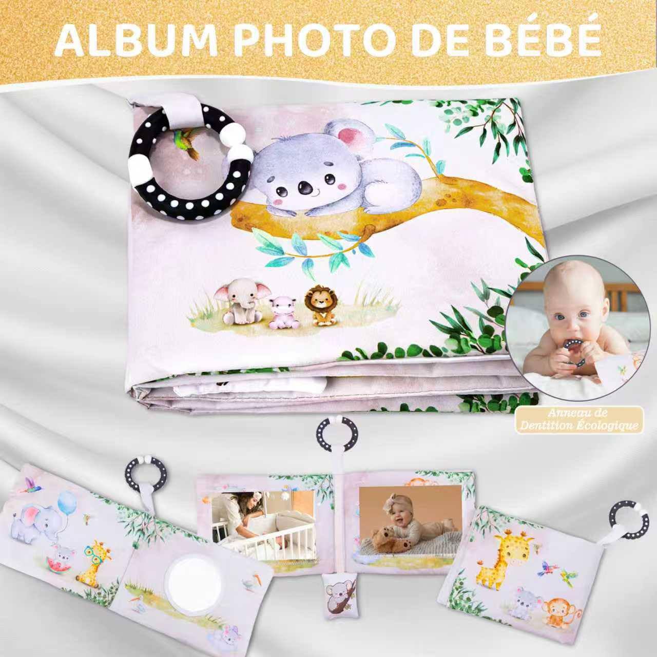 Cadeau de Naissance Bébé – Livre de Naissance Premium avec Album Tissu Sensoriel & Kit Empreintes | Coffret Souvenirs Bébé Fille et Garçon (0-5 ans)