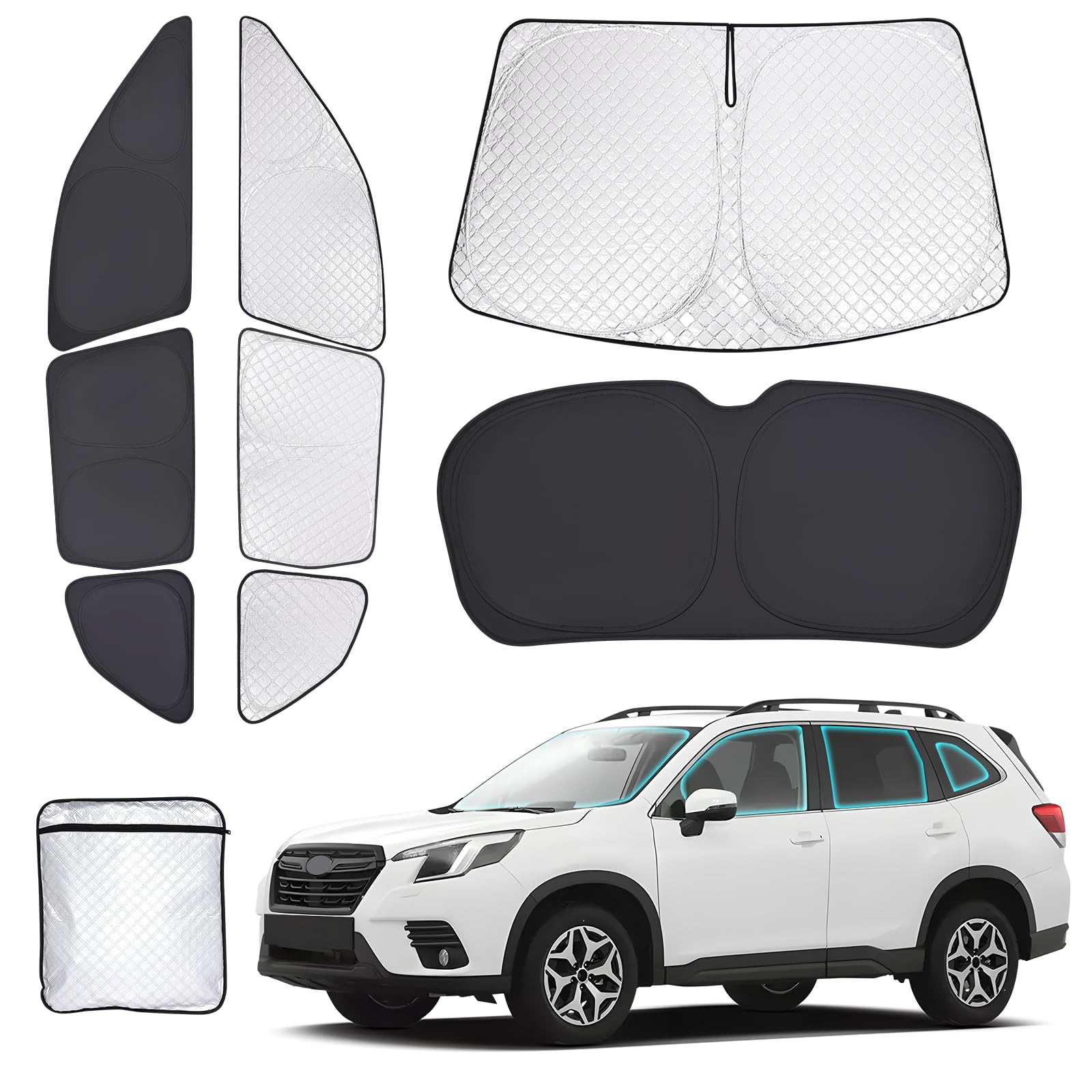 ZATOTOO Car Window Shades for 2019-2024 Forester Sun Shade for Side Window Front Rear Windshield Triangular Window Shade Full Privacy UV Rays Sun Blocker Heat Insulation for Camp Nap Long Time Parking