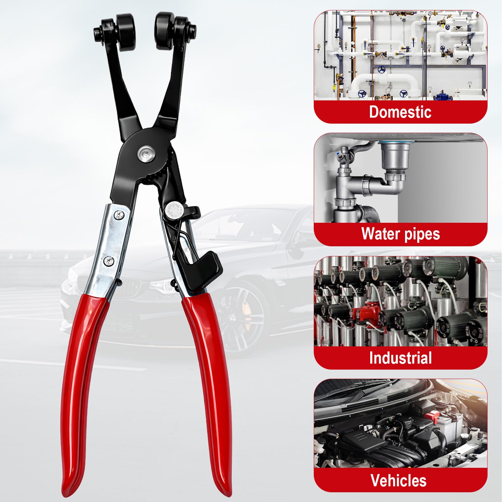 3 Stück Schlauchklemmenzange Set, Schlauchschellenzange mit Geradem+Gebogenem Hals+Drahtfeder, Verstellbar Arretierbar für Auto Reparatur