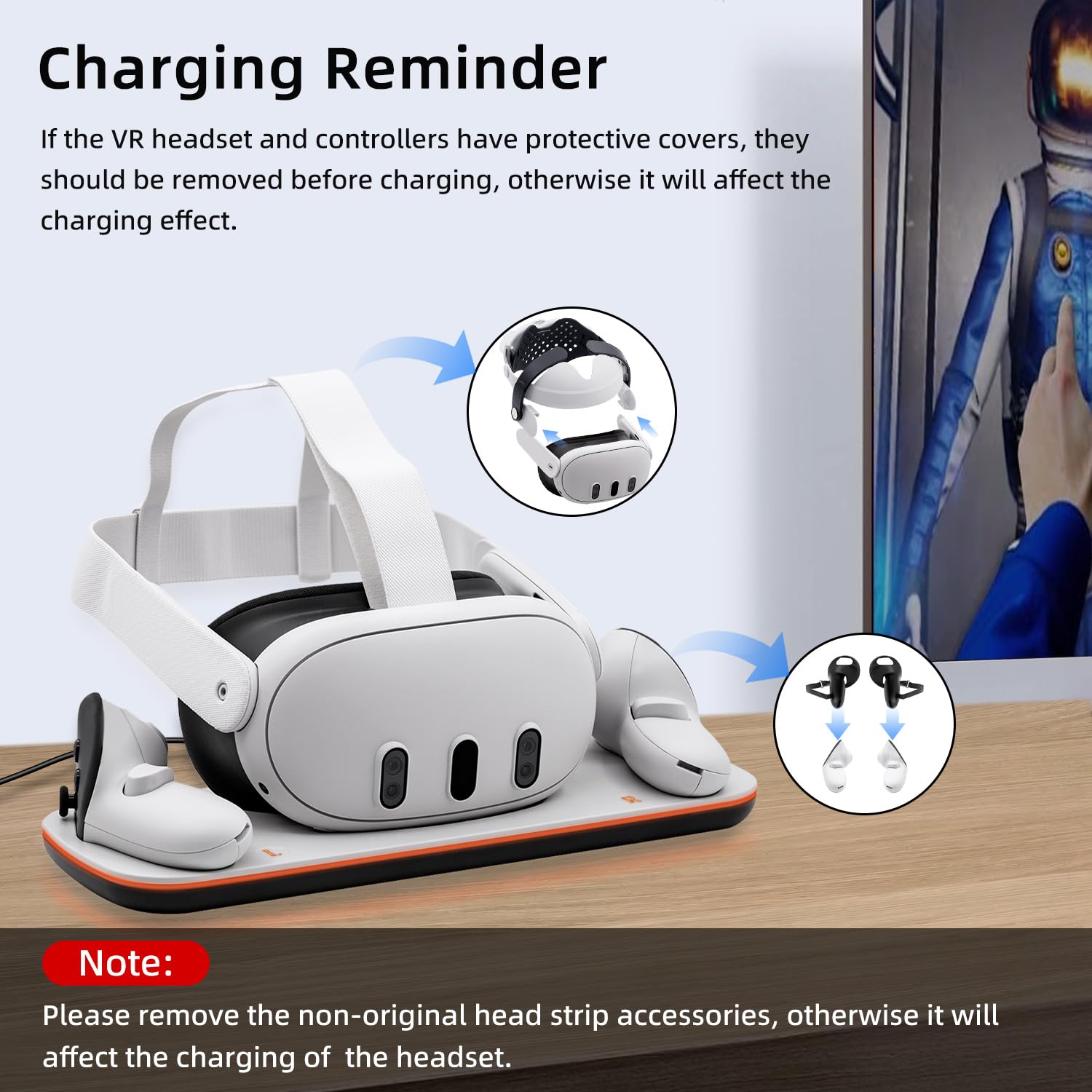 Mcbazel Controller Charging Dock for Q3/3S, VR Charging Station with LED Light for Q3/3S, Charger Display Stand with 2 * 600 mAh Rechargeable Batteries, Type-C Charging Cable - White