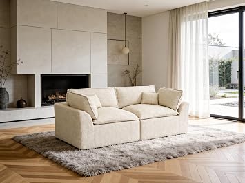 SUNBURY 77" Corduroy Modular Loveseat, Boneless Cloud Couch with Exceptionally Thick Cushions, No Assembly Required 2 Seater Small Sofa for Bedroom and Apartment, Beige