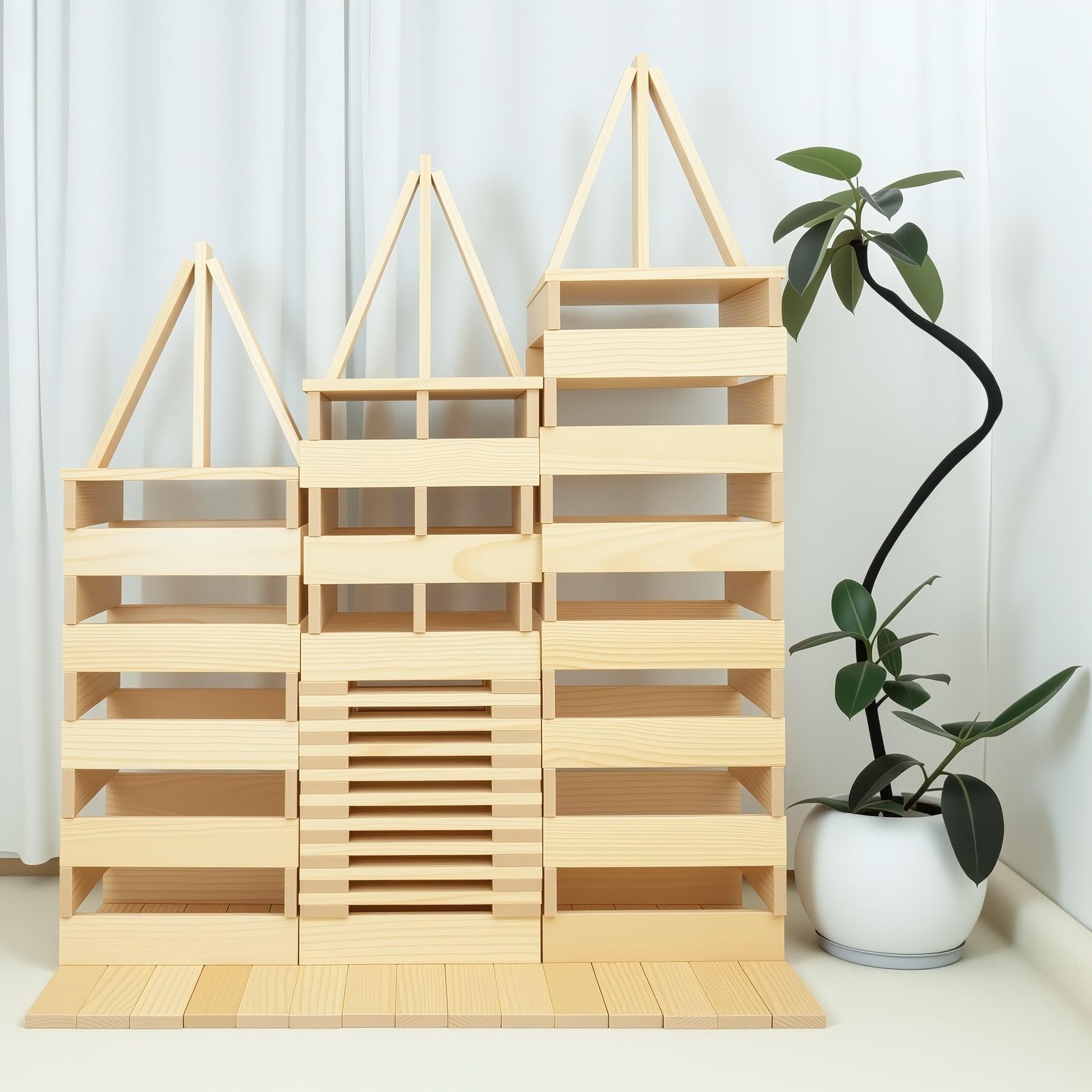Premium 42-TLG. Jumbo Holz-Bauplatten für Kinder 3-12 Jahre – Große Naturkiefer STEM Konstruktionsspielzeug, Offene Bauklötze für Grobmotorik & sensorisches Spiel (Mittel - Natur (42-TLG. 25cm))