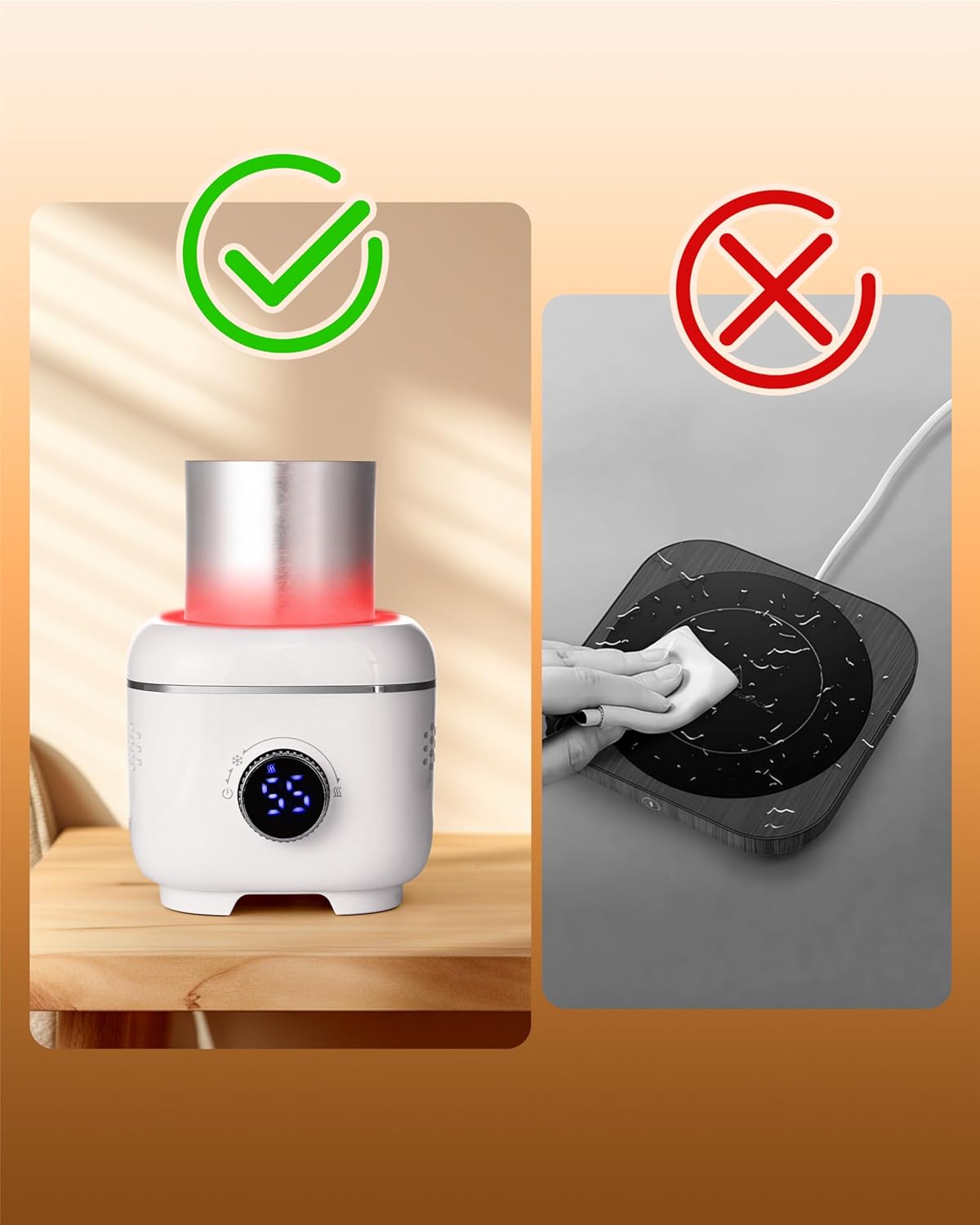 Coffee Warmer with Mood Light,Tea Warmer with Thermal Cover, 2-in-1 Coffee Mug Warmer for Desk(Cooling&Heating),Electric Coffee Mug Warmer for Coffee Tea Juice Yogurt -White