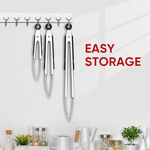 Miniatura 17 de Pinzas de cocina de 9 y 12 pulgadas, pinzas de metal de acero inoxidable, pinzas de cocina, para cocinar barbacoa, parrilla, servir buffet