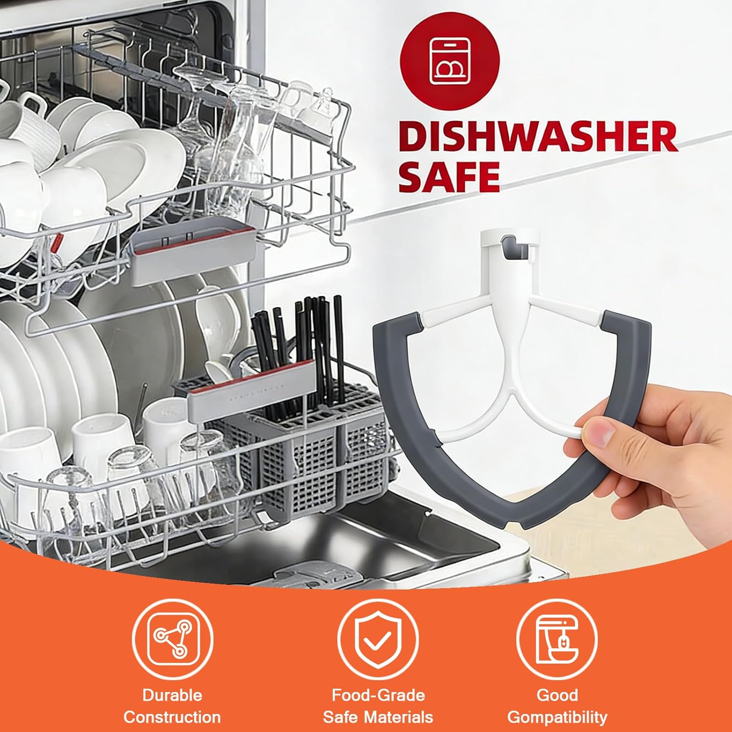 Flex Edge Beater for KitchenAid 5.5-6QT Bowl-Lift Stand Mixers - Silicone Edges Paddle Attachment for KitchenAid Mixer, Compatible with KitchenAid Professional 5-Plus/6/600 Series, Dishwasher Safe
