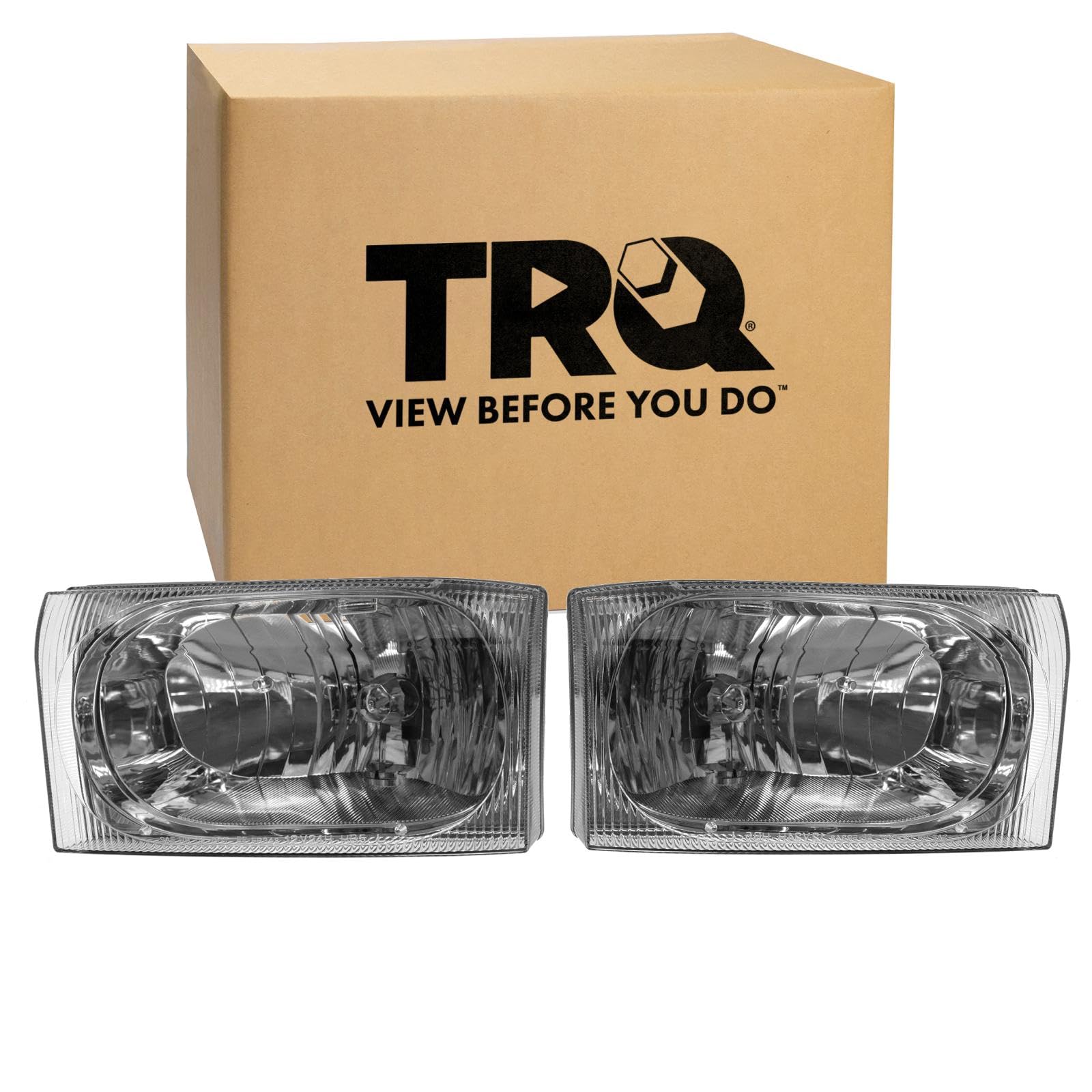 TRQ 2 Piece Headlight Assembly Set Halogen Driver &amp; Passenger Side Compatible with Ford Excursion 2002-2004 F250 Super Duty F350 Super Duty 2002-2005 FO2502183 FO2503183 2C3Z13008AB 2C3Z13008AA