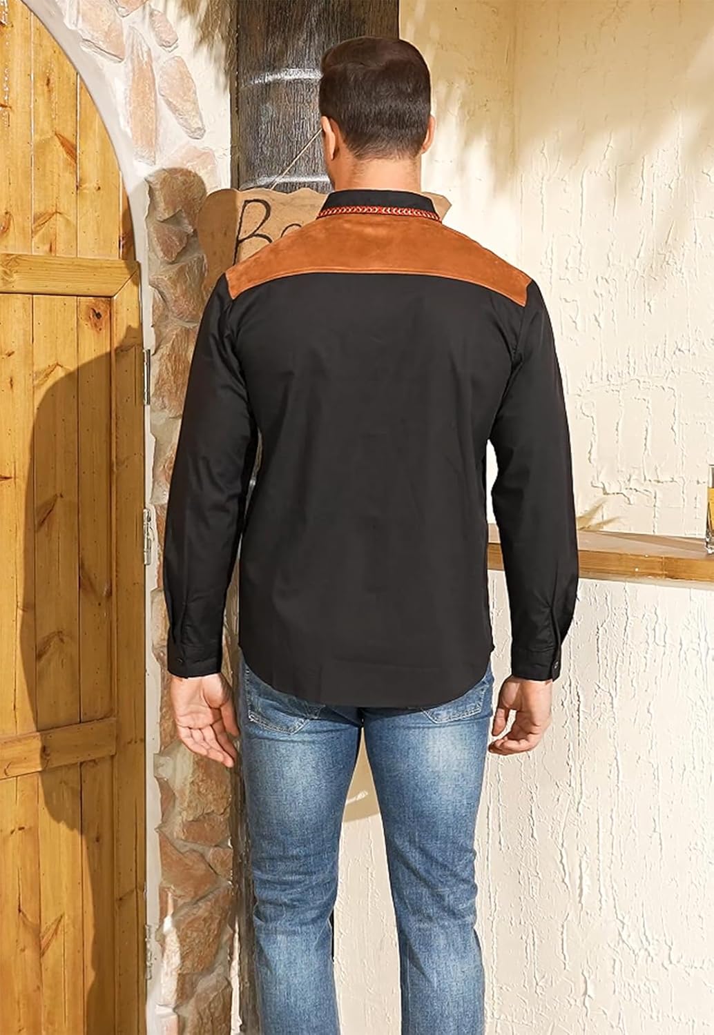 EDITCOZY Men's Western Cowboy Shirt Cotton Embroidered Button Up Shirts Long Sleeve Work Shirts with Pockets - Image 4