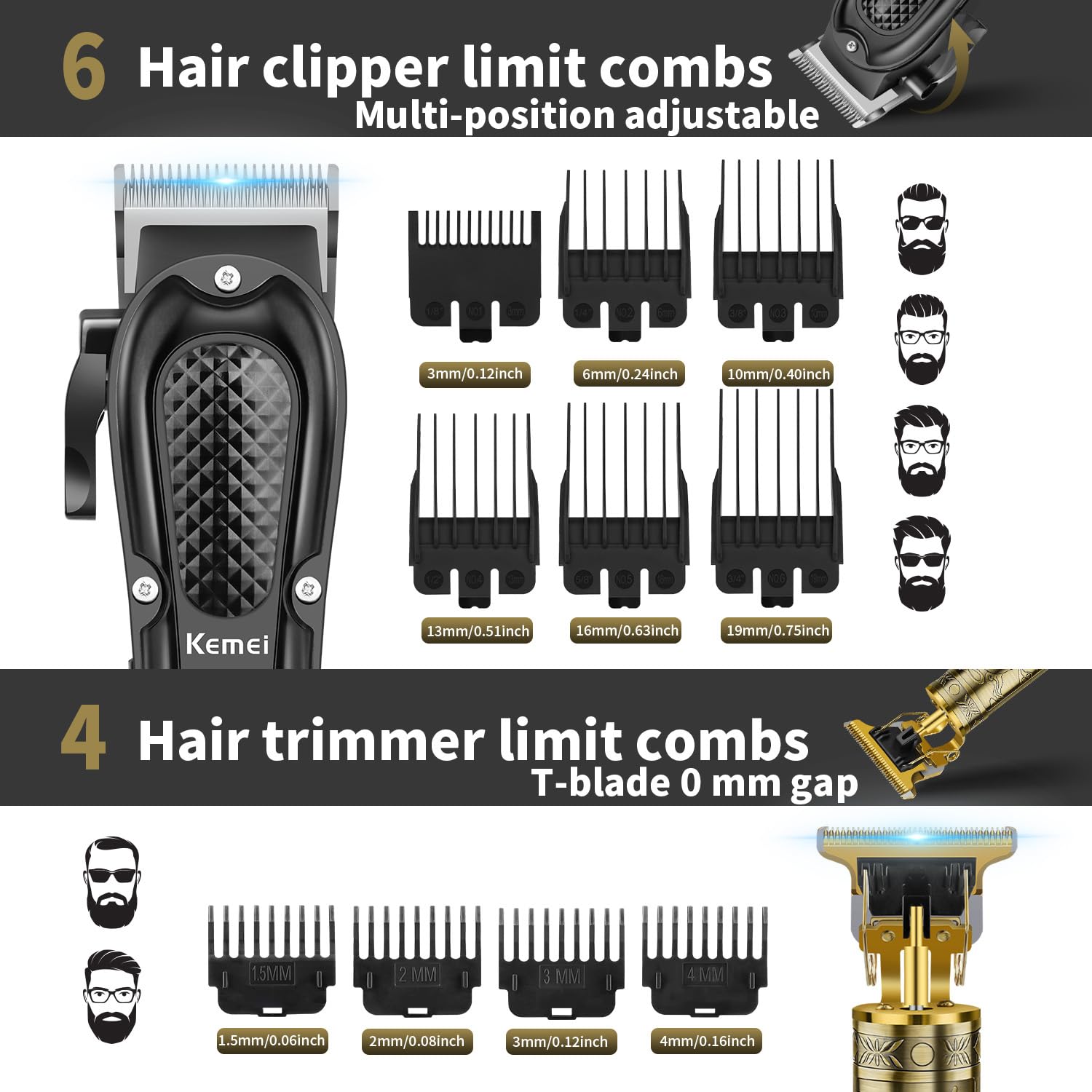 KEMEI Tagliacapelli da uomo, rasoio per barba, set di rasoi per uomo | Kit tagliacapelli senza fili per barbiere, rasoio ricaricabile