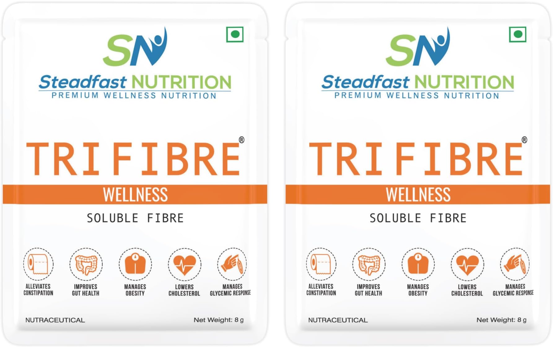 Steadfast Nutrition Tri Fibre Clear Soluble Fiber Supplement for Healthy Gut & constipation Relief Gluten Free (Unflavoured 30 Sachets Pack of 2, 480g)