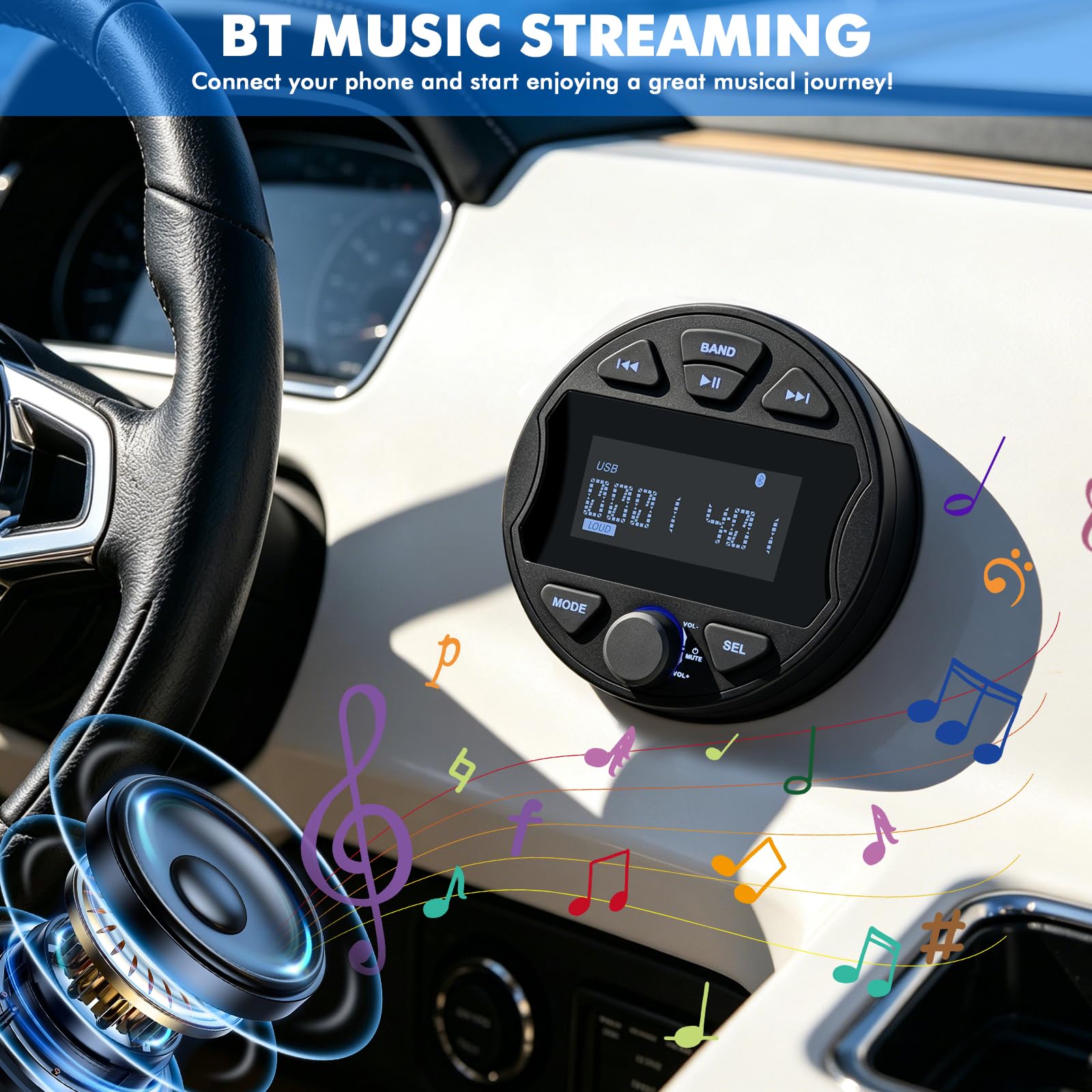 Marine Radio Subwoofer Boot Stereo MP3 mit BT-Streaming, FM/AM, USB, IPX6 wasserdicht für Boote, Yachten und Fachgebrauch – klarer Klang für Bootsbesitzer und Wassersportler