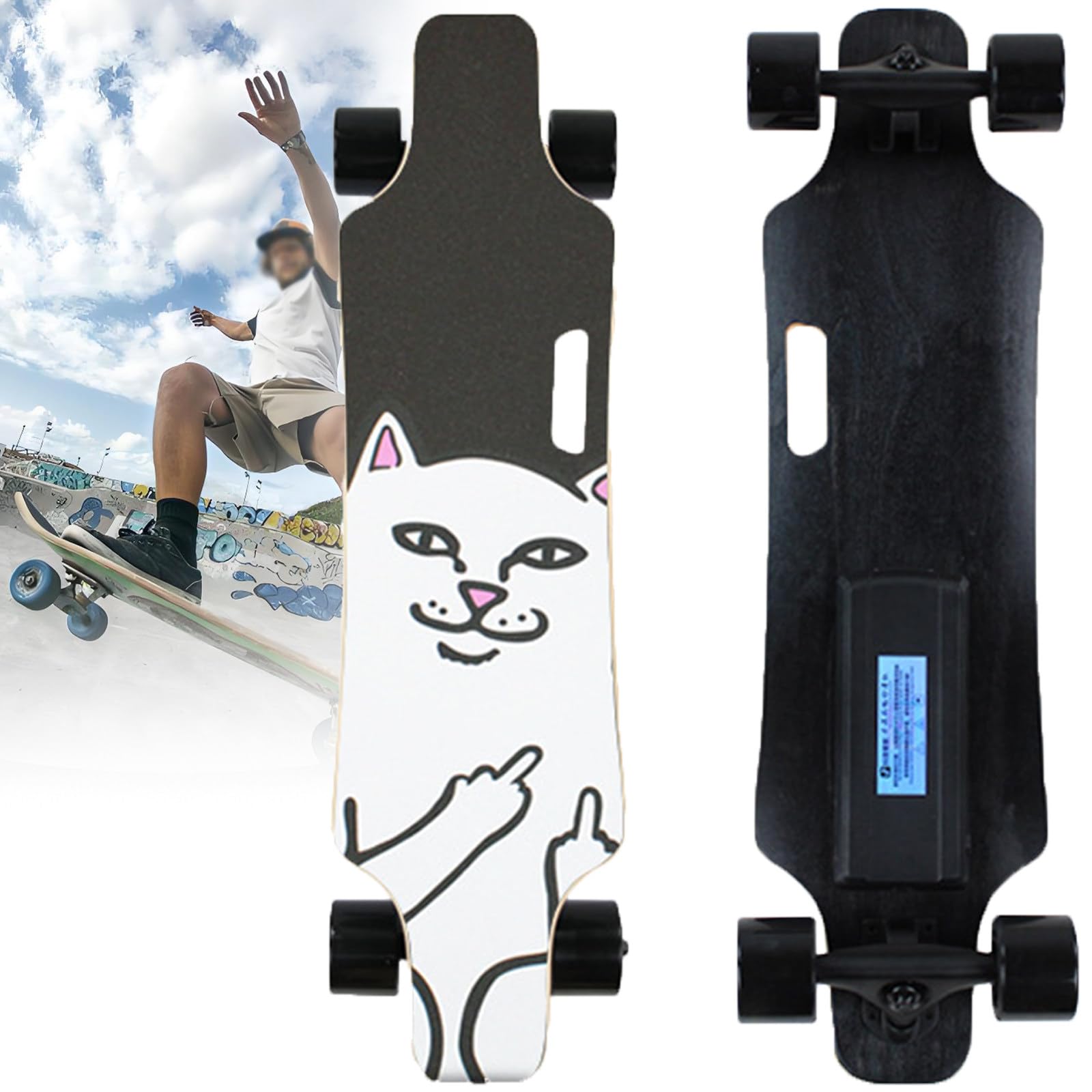Longboard électrique pour Adultes avec Télécommande, Longboard Urbain Complet, Vitesse Maximale de 25 km/h et Autonomie de 15 km, 4 Vitesses, Compatible avec Les Mountainboards C