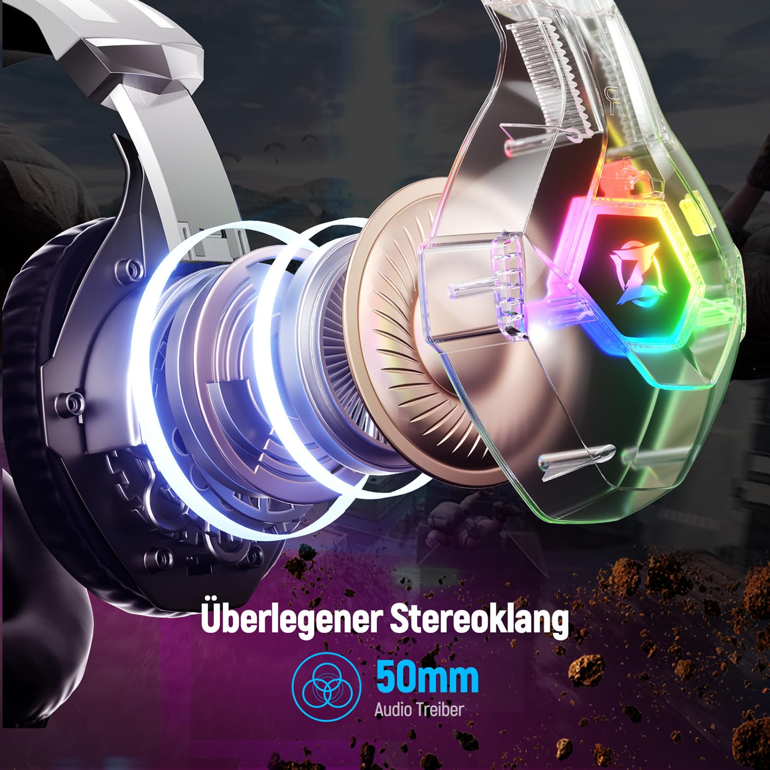 Ozeino Cuffie da gioco per PS4 PS5 PC con audio surround 3D con microfono, cuffie cancellazione del rumore, luci RGB per gamer