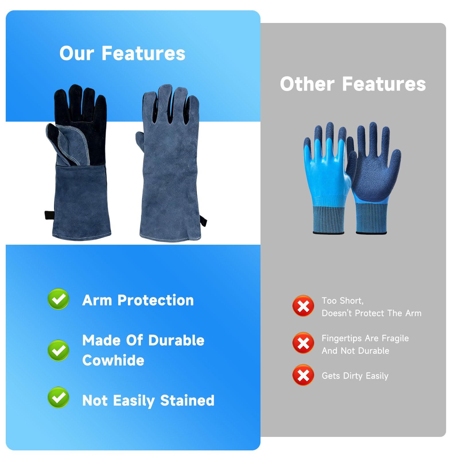 Guantes de Barbacoa de Cuero, Resistentes al Calor, Guantes de Barbacoa de Cuero Ignífugo, para Ignífugos, Soldadura, Chimenea, Horno, Cocina, Estufa, Estante de Olla — view 6