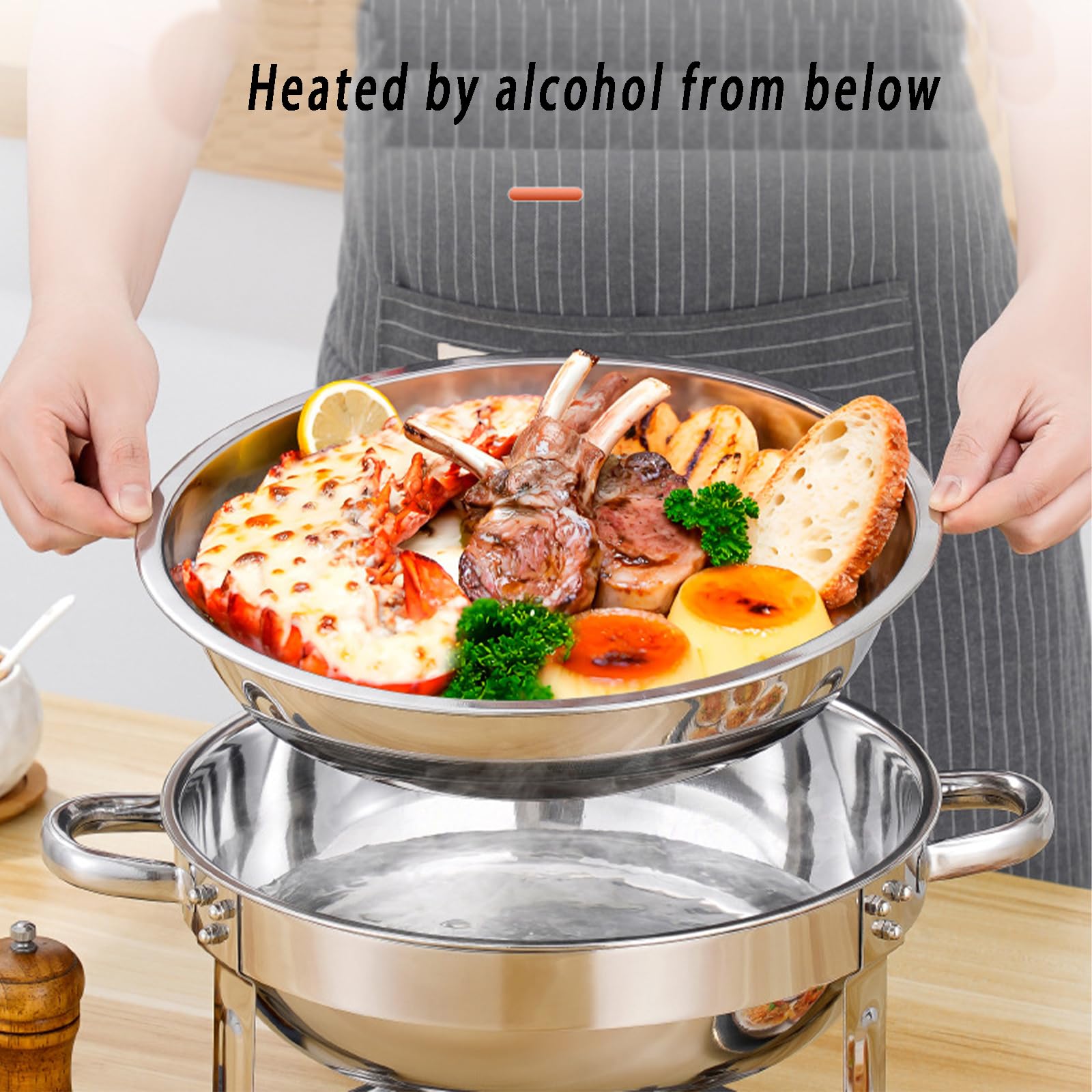 6 L Redondo Chafing Dish, Calentador de Alimentos de Acero Inoxidable | Platos para Calentar Alimentos de Acero Inoxidable,Bandejas Extraíbles,para Restaurante, Fiestas, Bodas, Catering