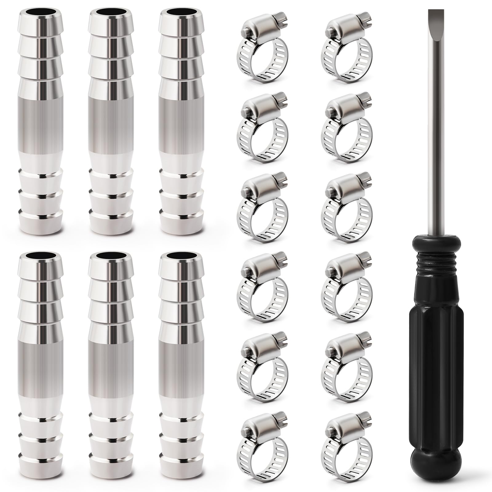 Raccord cannelé 10 mm inox pour eau gaz air et carburant avec colliers de serrage durite