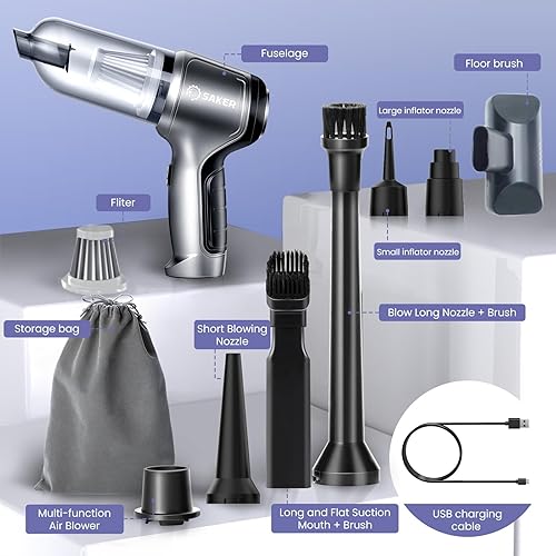 Miniatura 2 de Saker Aspirador de mano inalámbrico para automóvil, mini aspiradora 3 en 1, motor multifuncional sin escobillas, 12000 PA, aspiradora portátil de