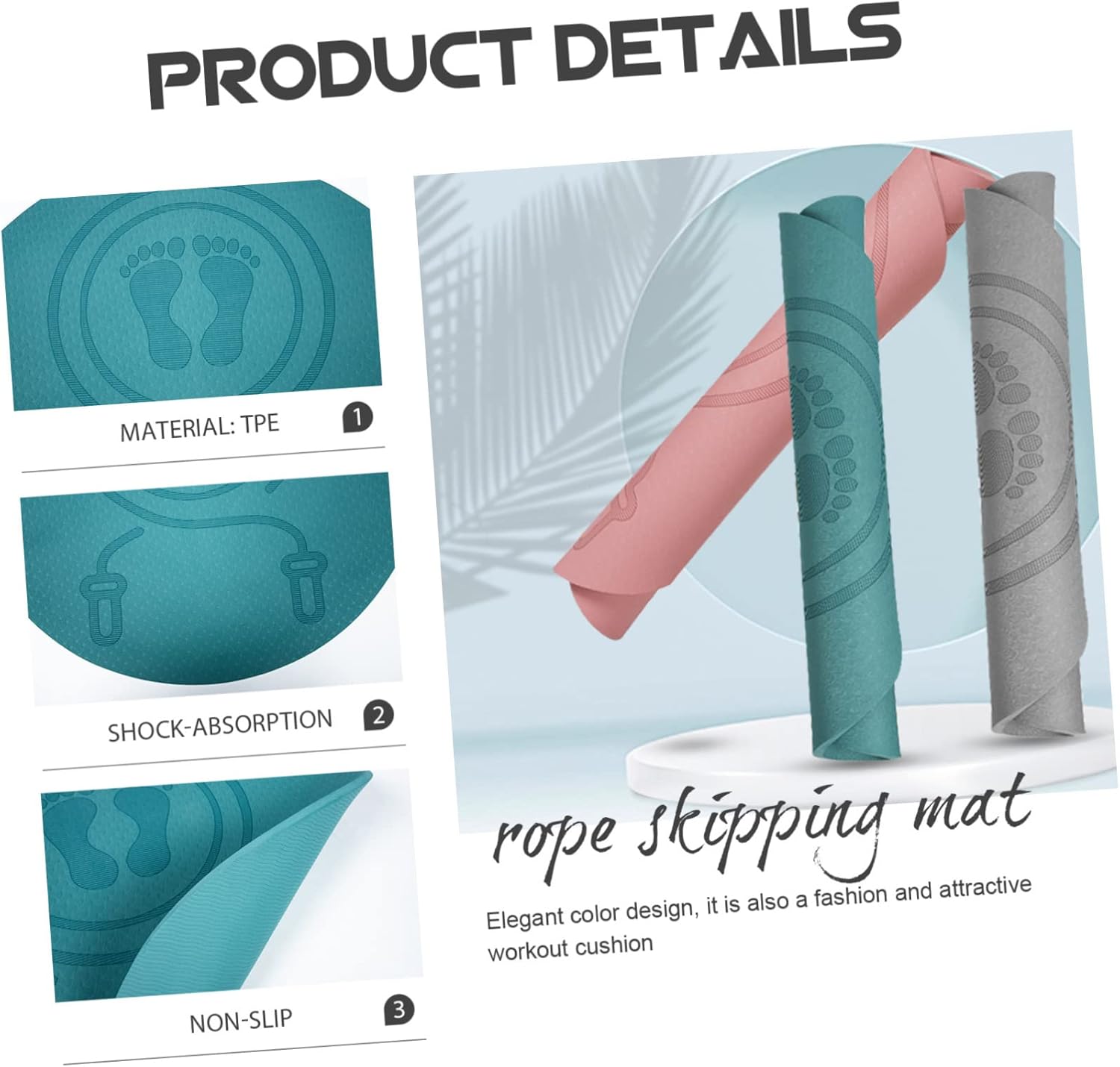 HANABASS Non-Slip TPE Jump Rope Mat Shockproof Round Workout Cushion for Indoor Fitness Thick Sound-Absorbing Exercise Mat for Home Gym Multipurpose Yoga and
