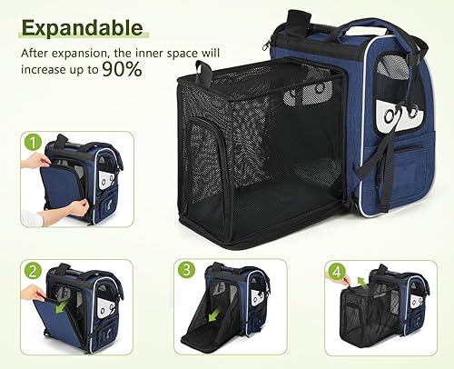 Miniatura 9 de Pecute - Mochila para mascotas, extensible con malla transpirable para perros pequeños, gatos, mochila para mascotas, para senderismo, viajes,