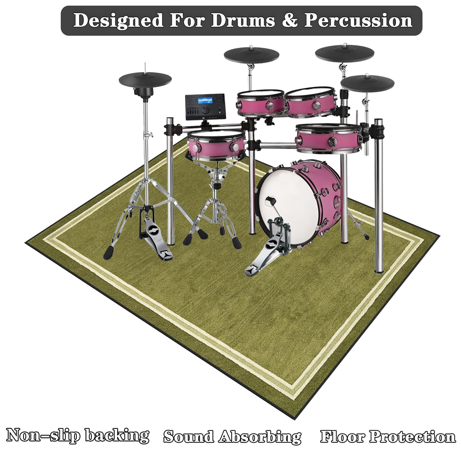Schallschutzmatte Schlagzeug Teppich Schlagzeugteppich Schallschutz 140 x 100 cm Grün Teppich Drum Rug Drum Matte Drumteppich Musikinstrumentenmatte Drum-Matten-Teppich Schalldicht Teppiche