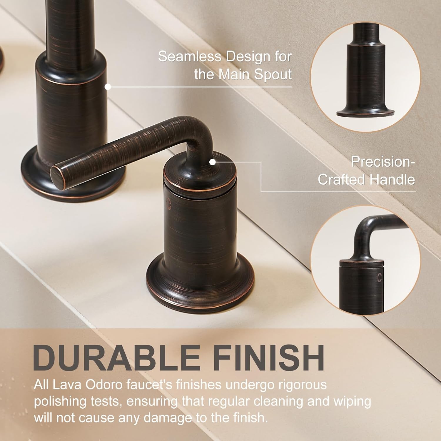Oil Rubbed Bronze Bathroom Faucet, Lava Odoro 8 Inch Widespread Bathroom 3 Hole Faucet for Sink, Solid Brass 2 Handle with Pop Up Drain Supply Line, BF503-ORB