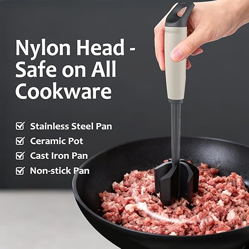 Miniatura 2 de Ourokhome Picador de carne y triturador de papas, triturador de carne molida de nailon resistente al calor para hamburguesas, 5 cuchillas curvas