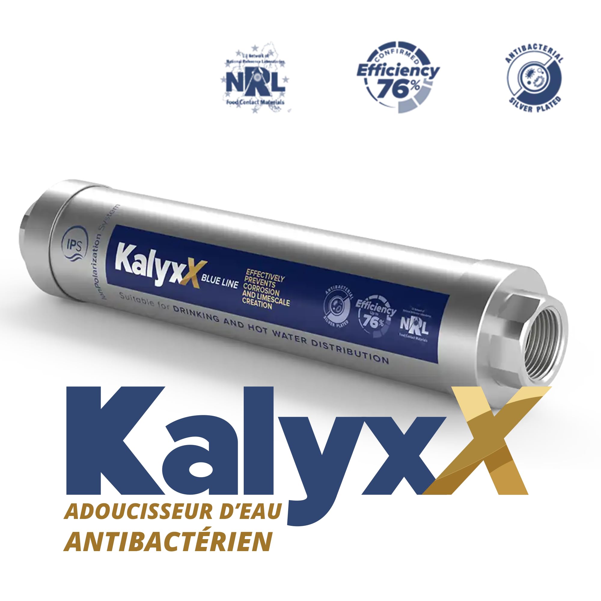 Swiss Aqua Technologies | Adoucisseur d'eau Anticalcaire Antibactérien Innovant IPS Kalyxx BlueLine G 1" Femelle IPSKXBG1 | Réduction Calcaire | Installation Rapide | Sans Entretien