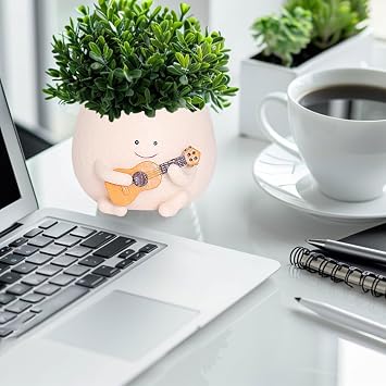 Smiley Face Planter Pot, Cute Plant Pot 4 Inch Resin Funny Planter with Drainage, Unique Plant Gifts for Women Small Succulent Face Flower Pot, Fun Teacher Appreciation Gift Plant Pots Indoor