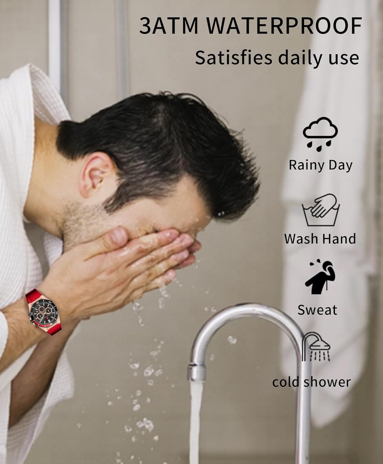 Men Watches Fashion Chronograph 3ATM Waterproof Quartz Casual Wrist Watches Multifunctional with Silicone Strap Work Watches for Men& Ideal Choice for Father's Day Gifts - Image 8