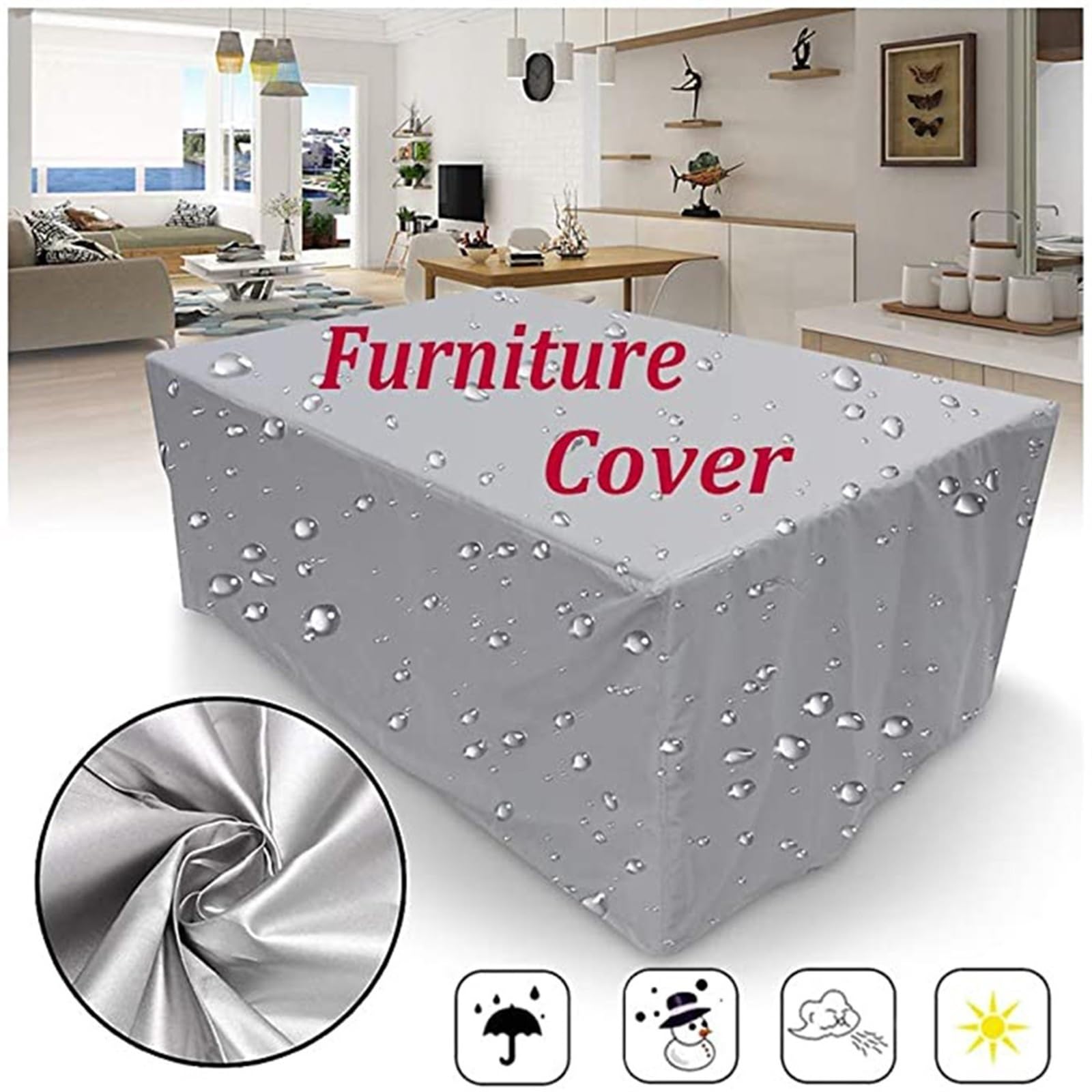 Tuinmeubelhoezen 55 maten patio waterdichte hoes buitentuinmeubelhoezen regen sneeuw stoelhoezen voor sofa tafel stoel stofdichte hoes (zilver, 255 x 130 x 80 cm