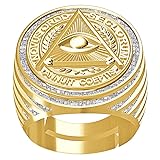 USDIAMONDKING Men's Real Genuine Authentic Diamond 1.00 Cwt.Illuminati Triangle Eye of Providence Masonic Annuit Coeptis Freemasonry Ring 10K Gold Over Band (Yellow Gold Finish)