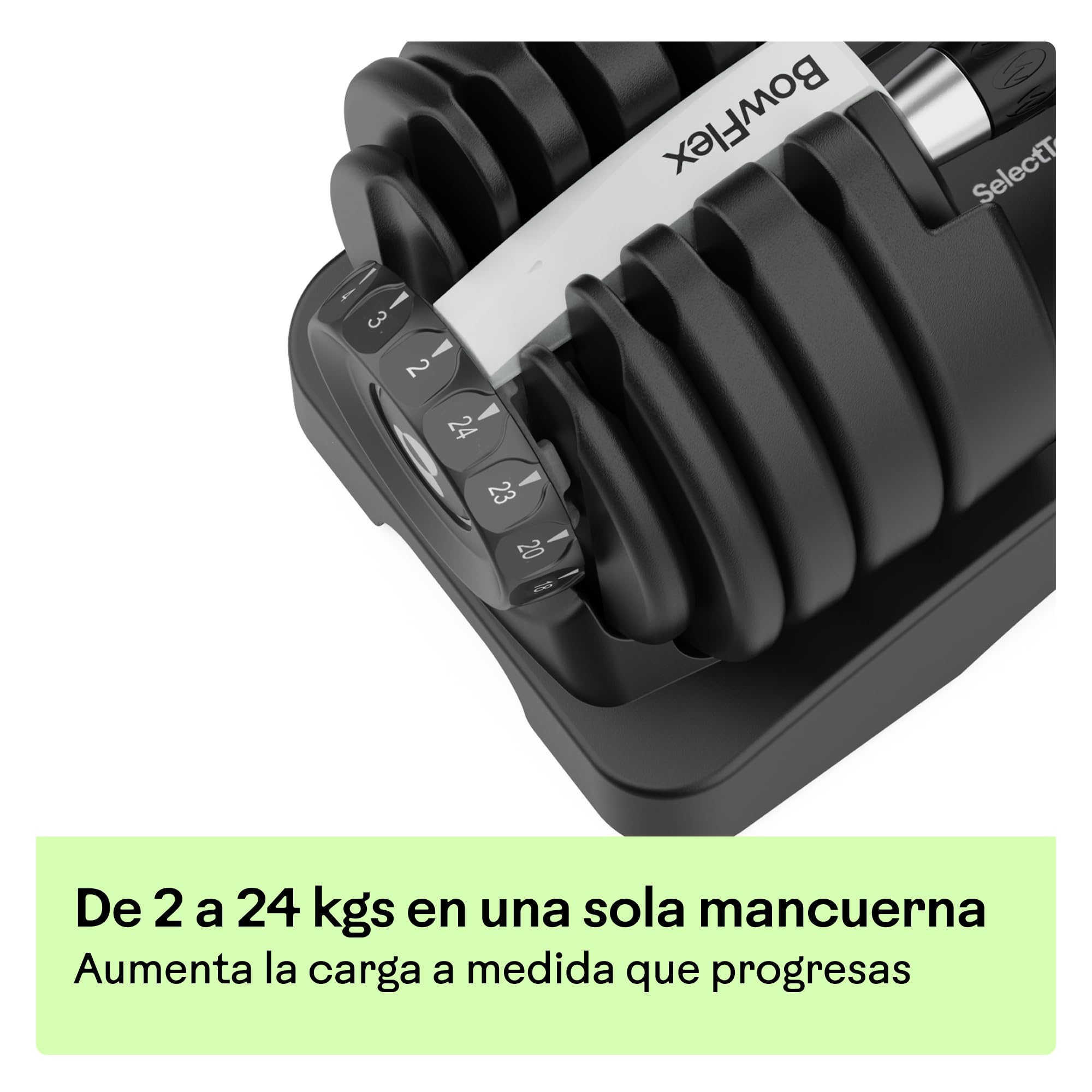Bowflex SelectTech 52 Par de Mancuernas Ajustables, 2–24 kg Cada Una, Selección rápida patentada con dial, Pesas Compactas Para Home Gym, Compatible Con JRNY