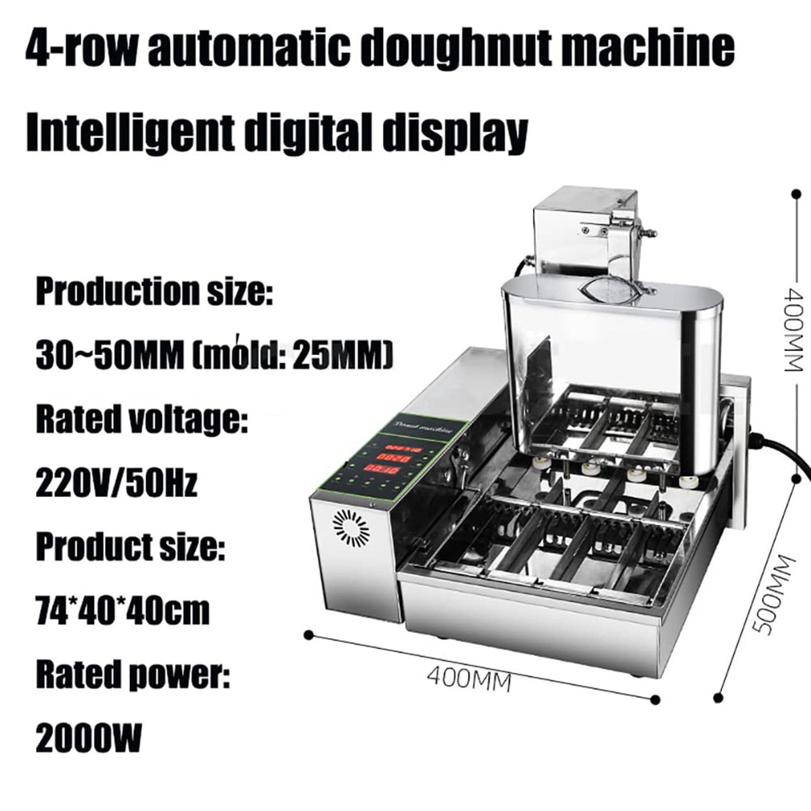 Máquina automática para hacer donas de 4 filas (4-6 cm), grosor ajustable (3-5 cm)/temperatura (50-220 ℃), para panadería, tienda de postres, centro comercial, restaurante