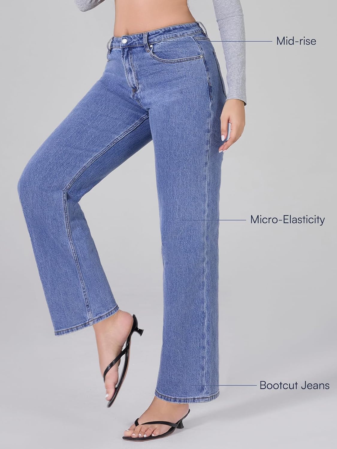 Women's Mid Rise Jeans Straight Leg Denim Pants with Pockets image 3