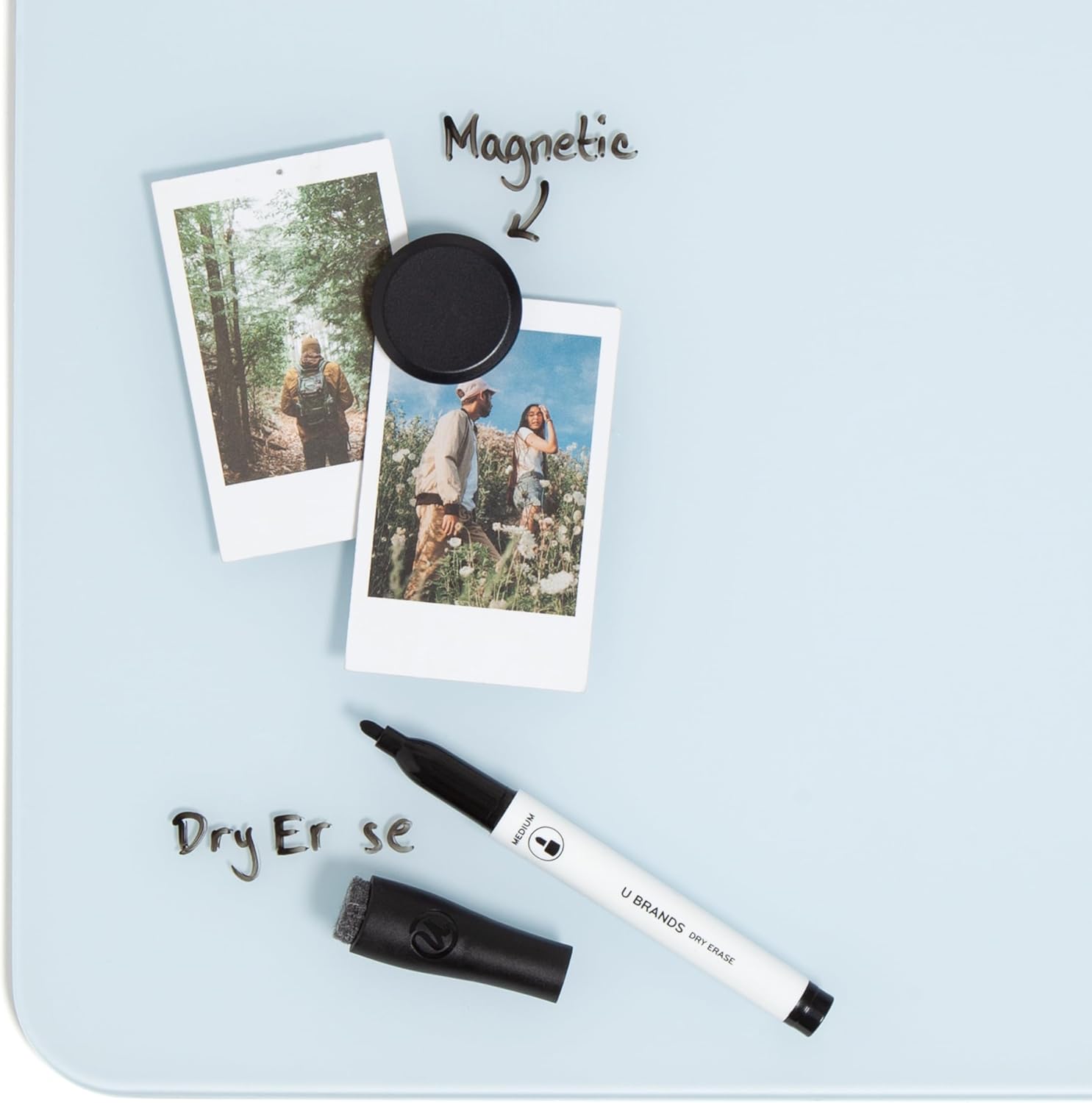 U Brands Square Magnetic Glass Dry Erase Board, Only for use with HIGH Energy Magnets, 12" x 12" Inches, Frameless, Marker Included (2343U00-01), White