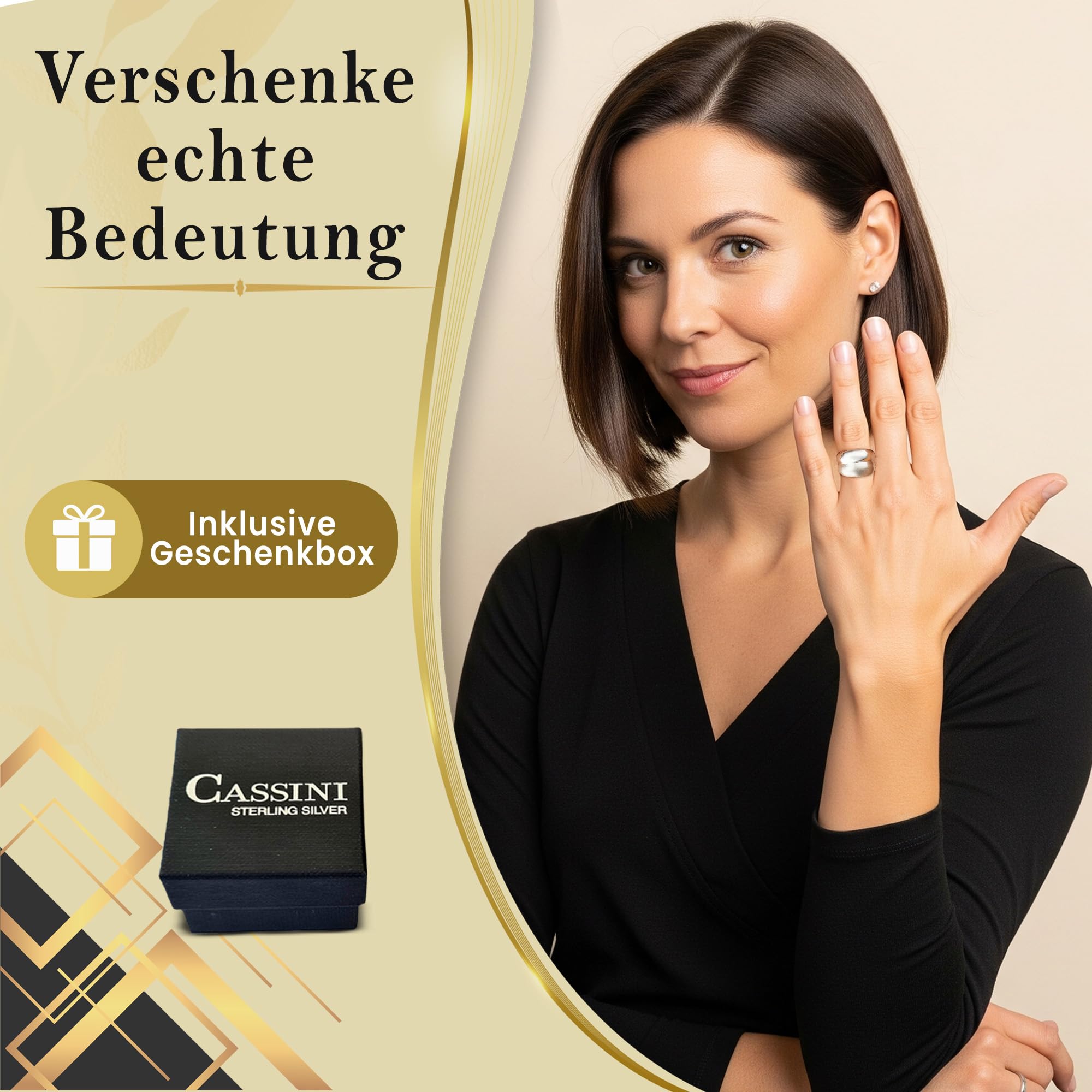 Cassini Mattierter doppelter Ring aus 925er Sterling Silber, breit, Damen Ring 3RAC