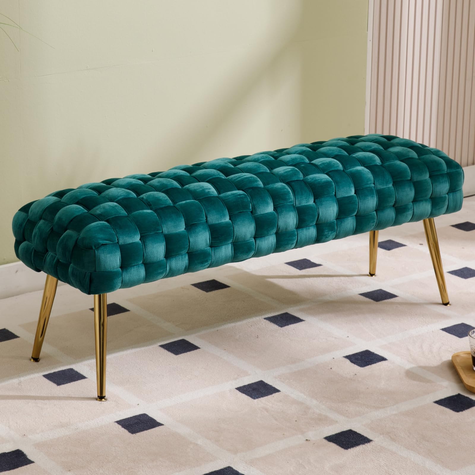 Canapé-lit rétro BOUTIQUE 213cm vert émeraude 3 places en velours avec pieds dorés