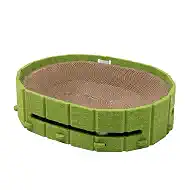 Interactive Cat Scratcher Lounge Bed Heavy Duty Corrugated Cardboard Cat Scratching Pad Bowl with Built-in Track & 2 Bell Balls for Indoor Cats Claw Care and Rest Cat Scratching Bowl，Green