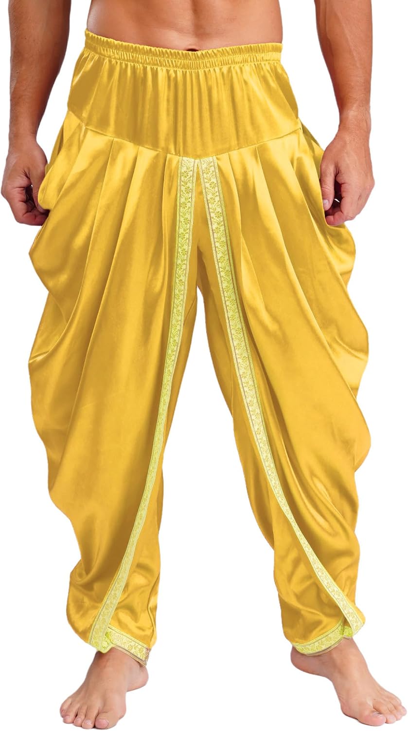 XUNZOO Men Satin Baggy Harem Palazzo Pants South Indian Dhoti Wrap Trousers Gym Yoga Exercise Sport Wear