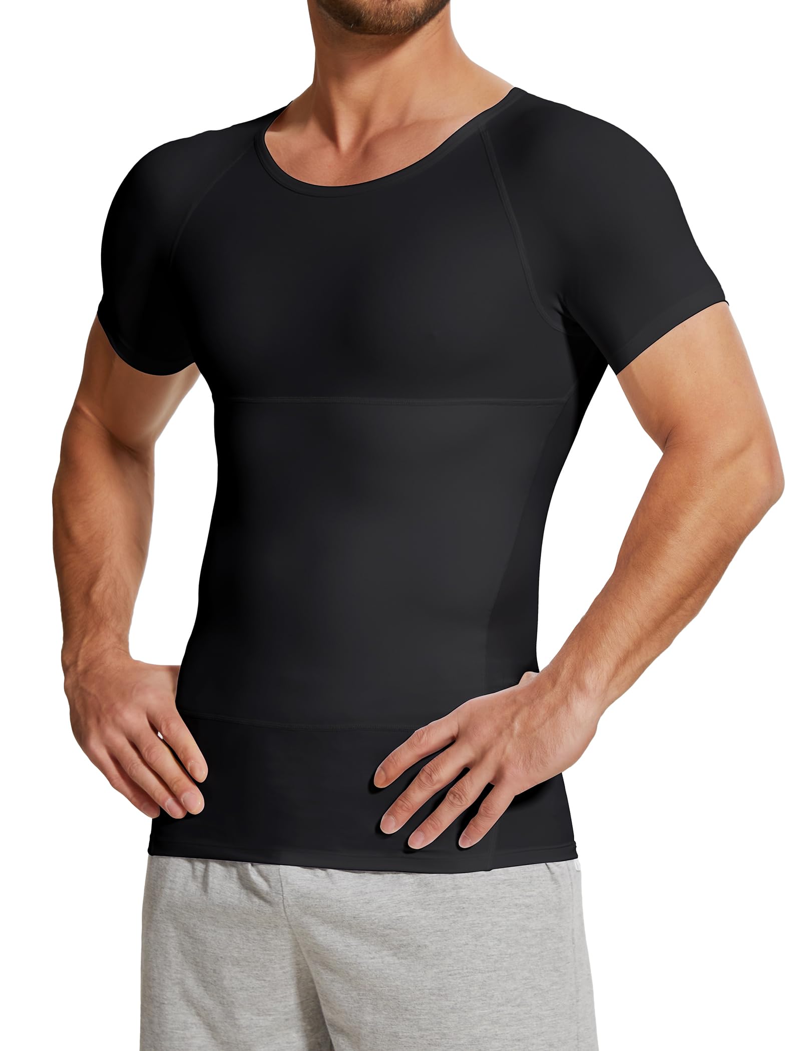 MISS MOLY Compression Shirts for Men Tummy Control Undershirt Gynomastica Slimming Short Sleeve Waist Trainer Shapewear