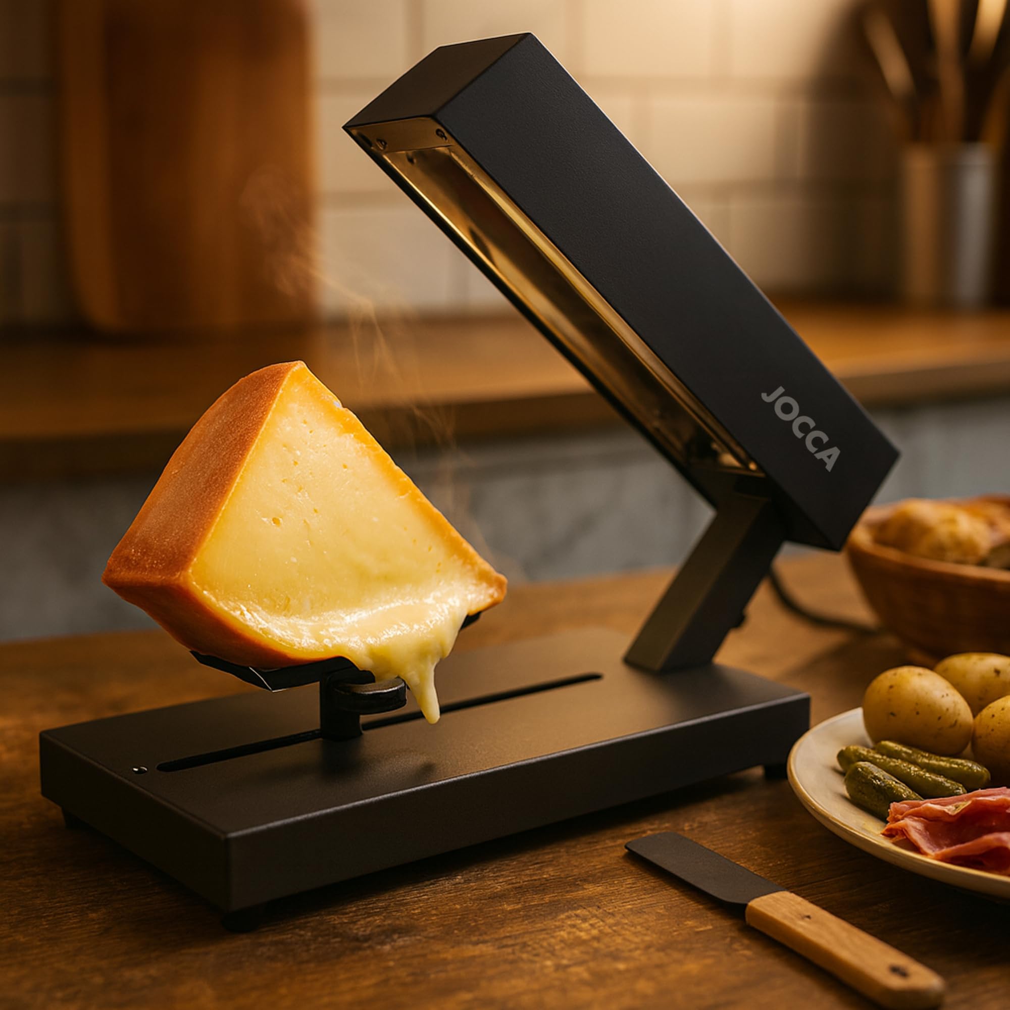 JOCCA - Raclette Eléctrica 400W | Con Base de Acero Inoxidable, Interruptor ON/OFF, Mango de PP, Cable de 1m | Tamaño 37,5x20,4x27,8 cm