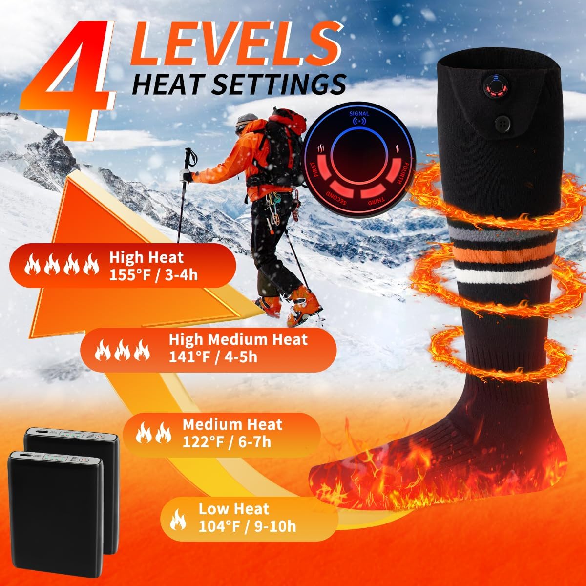 Heated Socks for Men/Women, 8000mAH Battery Operated Heated Socks Rechargeable with APP Control, Electric Socks Washable, Up to 10 Hours for Camping Fishing Cycling Skiing Skating Hiking