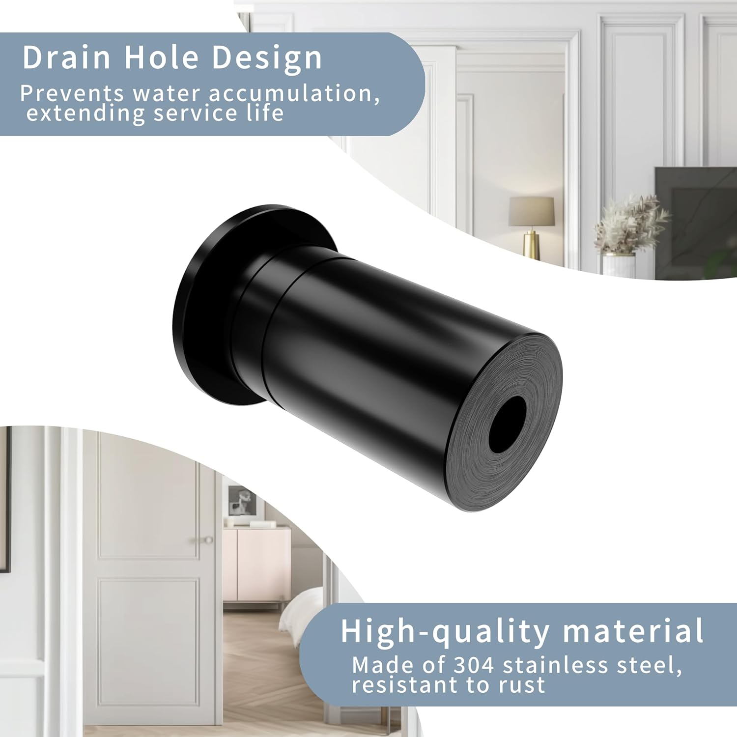 TOGU Door Latch Dust Protector SUS304 Stainless Steel Dust-Proof Security Lock Inserts,Flush Bolt Dust Proof Door Strike for French Door,Composite Doors,Wood Doors,Matte Black Finish