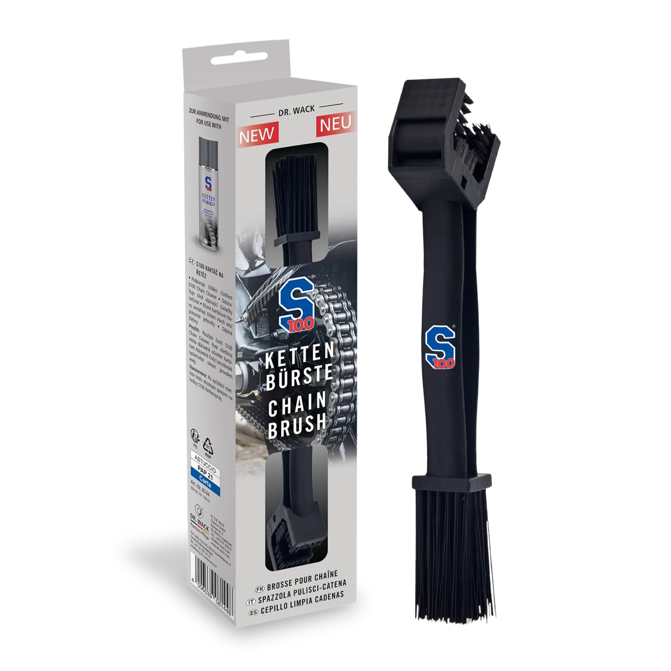Dr. Wack S100 Kettenbürste für Motorrad - Effektive Kettenreinigung - Reinigungsbürste für Motorradketten - Kettenreiniger mit verschiedenen Bürstenköpfen - Hochwertige Motorradpflege