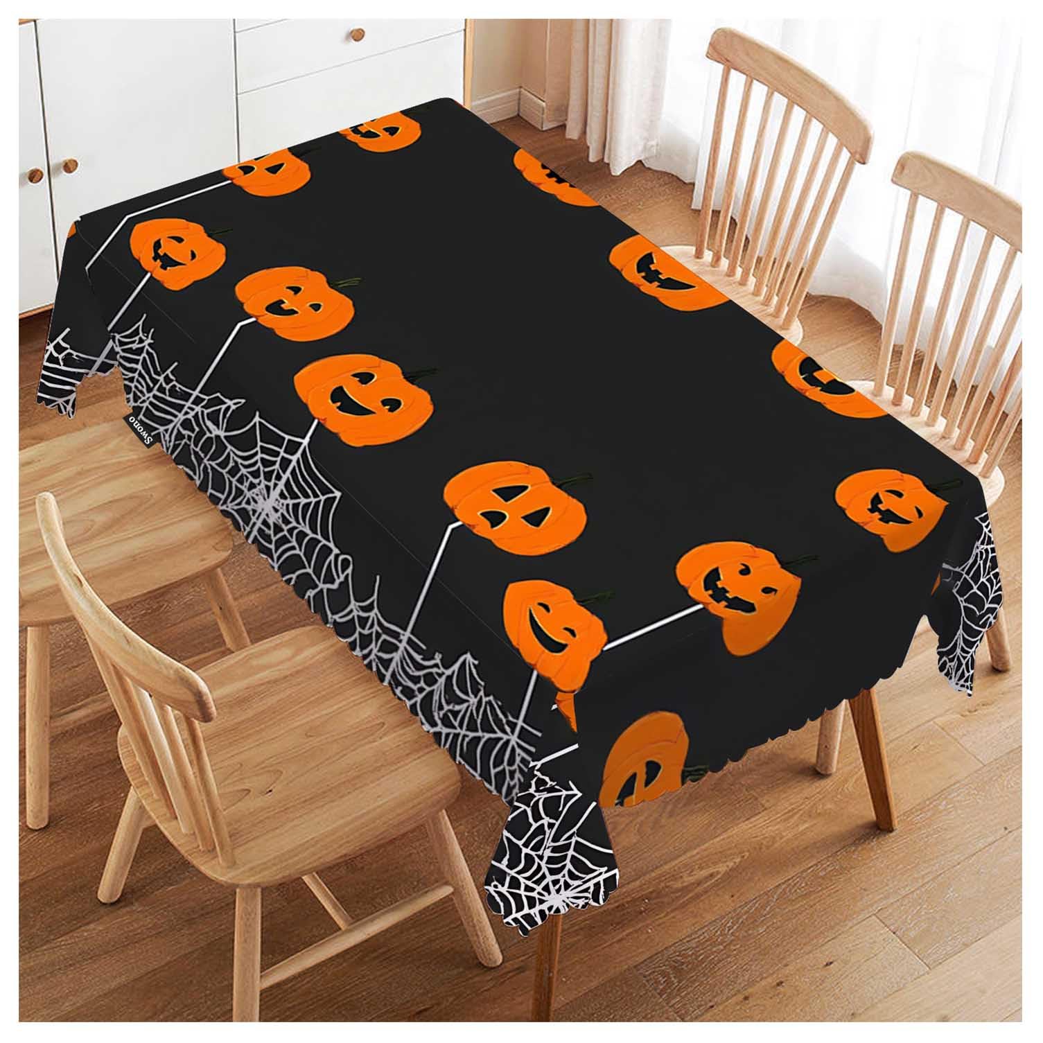 Halloween Pumpkin 52"X70" Oblong Table Cloth Halloween Pumpkins Spider Web Cute Wrinkle Free Table Cover Farmhouse Tablecloth for Home Restaurant Picnic Indoor Outdoor Dining