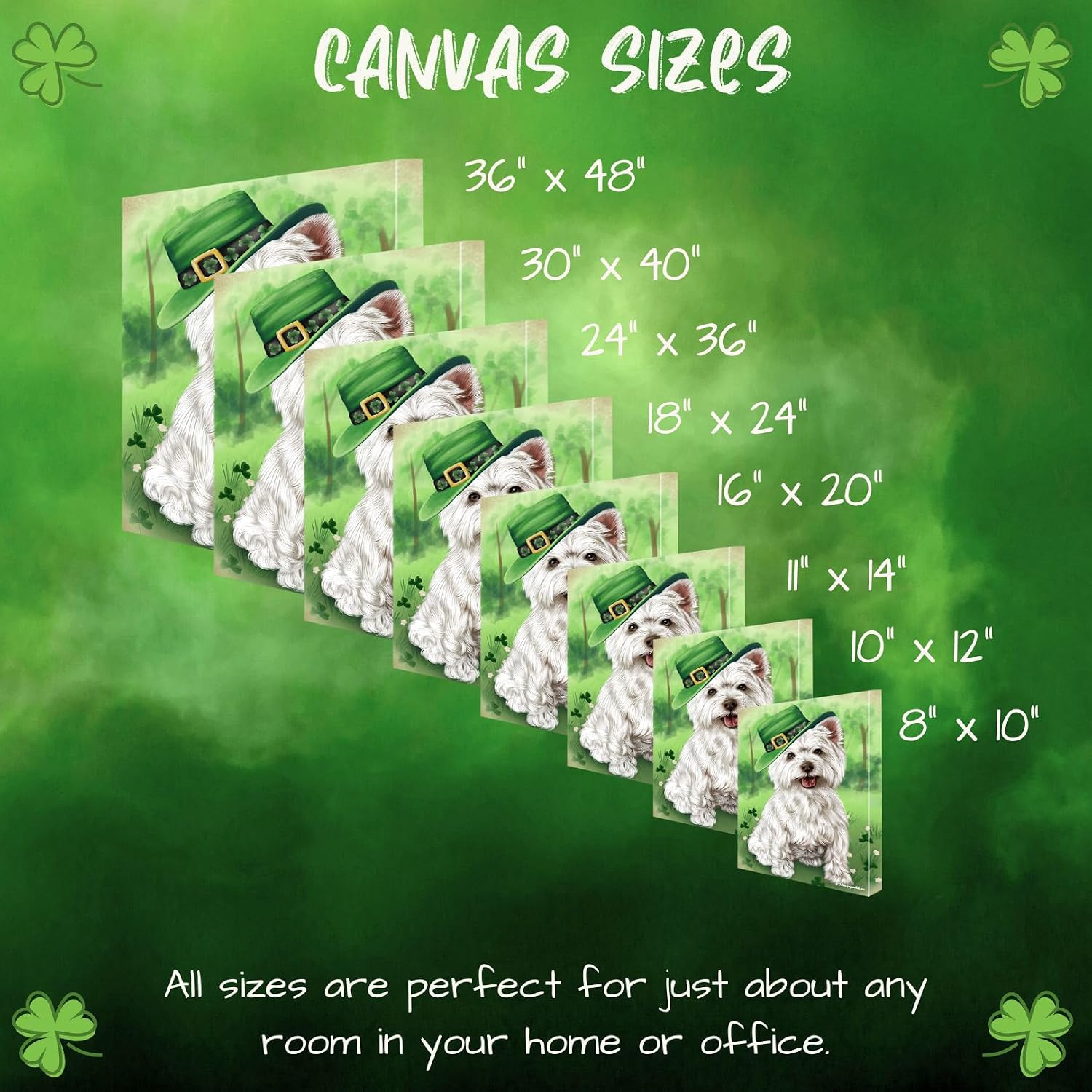 St. Patricks Day with West Highland Terrier Dogs Canvas Wall Art - Premium Quality Ready to Hang Room Decor - Flat Rolled 20" x 24"